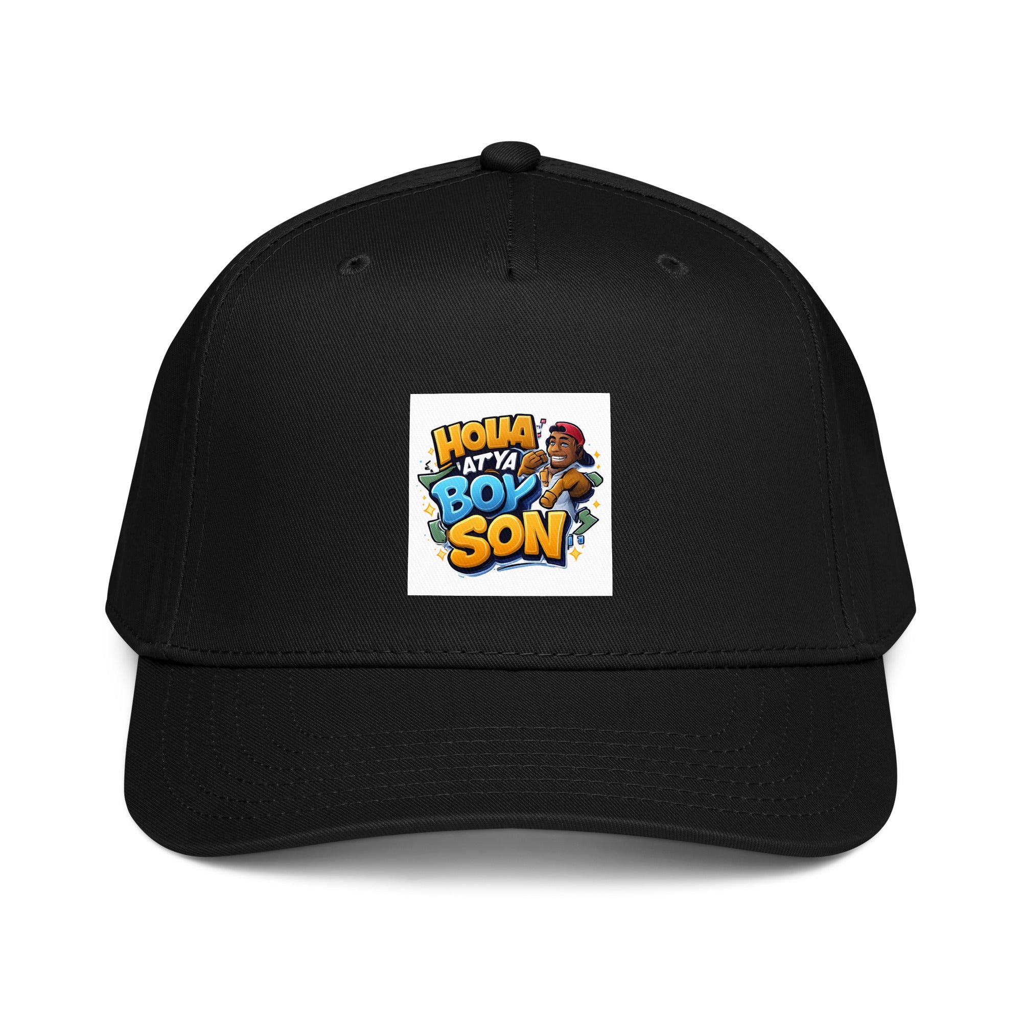 Holla At Ya Boy Son 5-panel cap, black with front square graphic patch