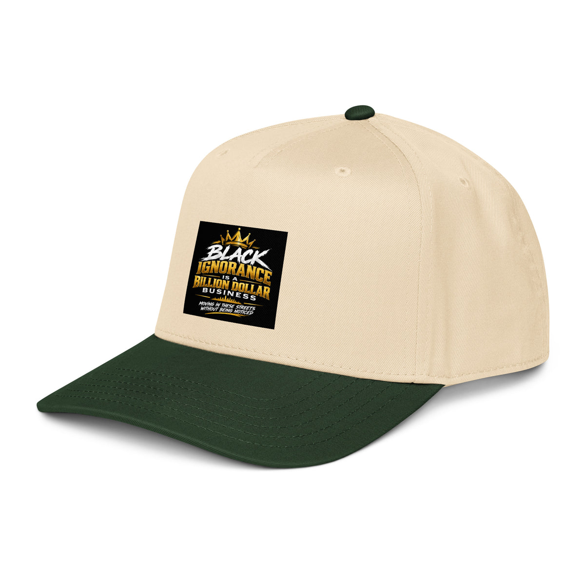 Unisex 5-panel cap in natural and dark green with front logo patch