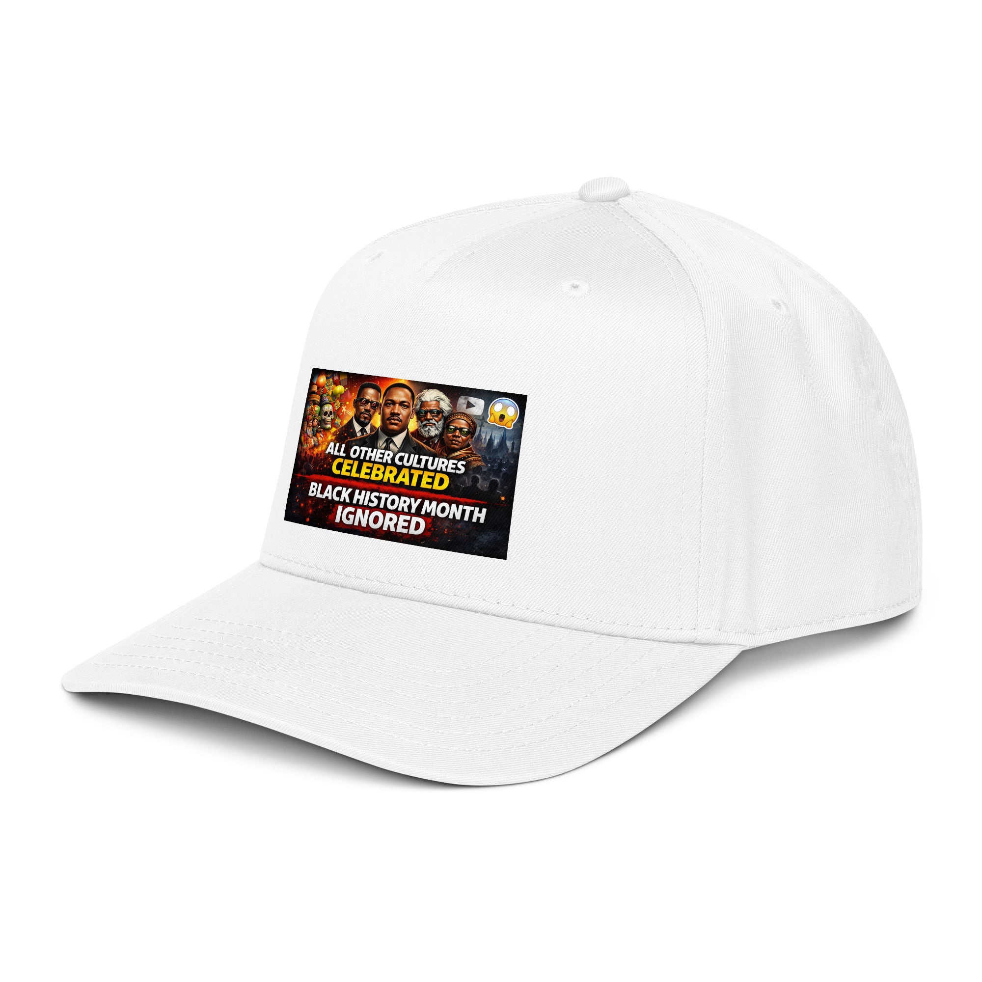 Black History Month 5-panel cap, white, with front slogan patch