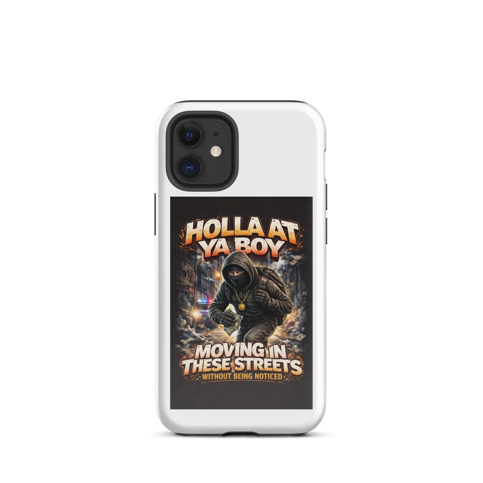 Tough case for iPhone, white back view with camera cutout and &
