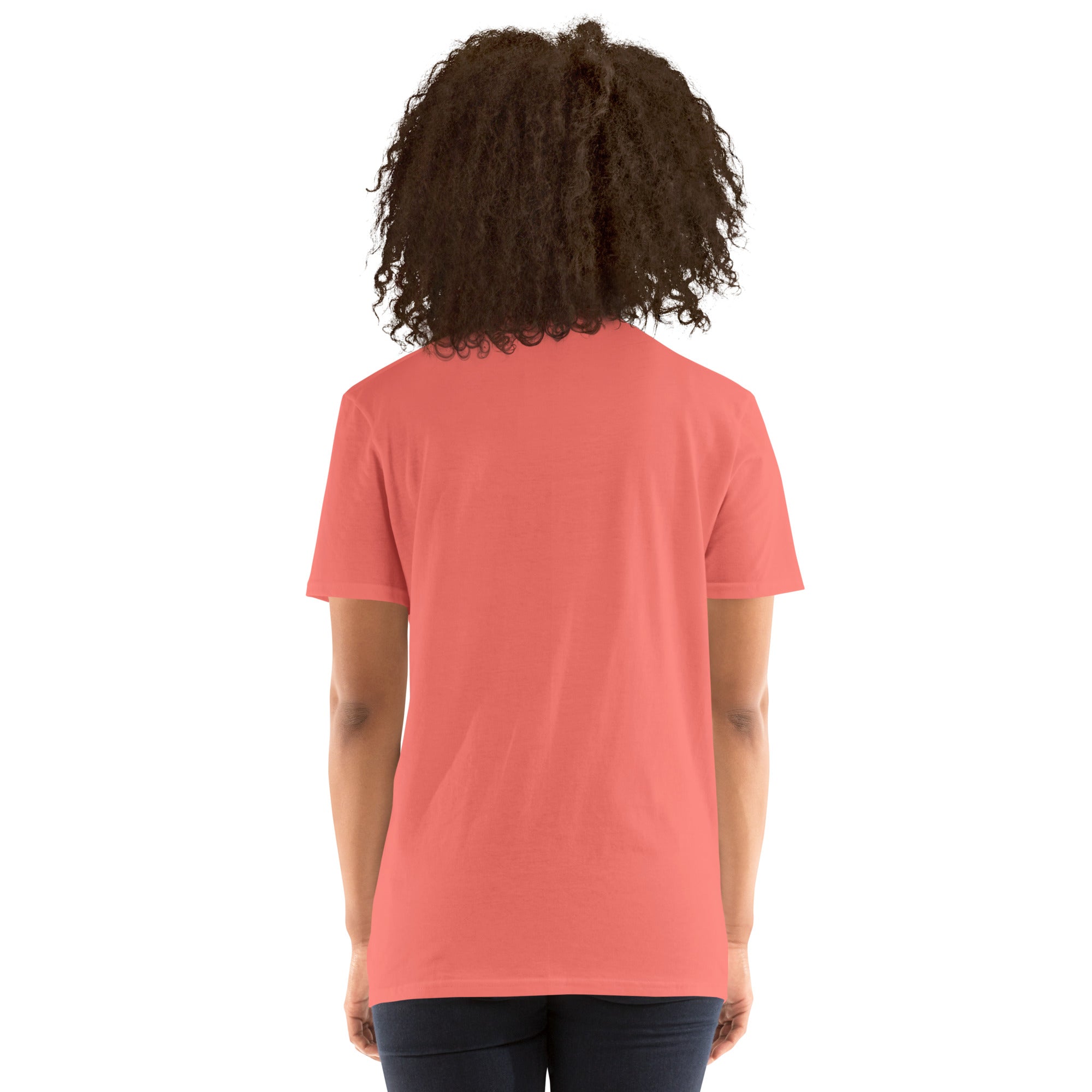 Coral unisex short-sleeve T-shirt, plain back view