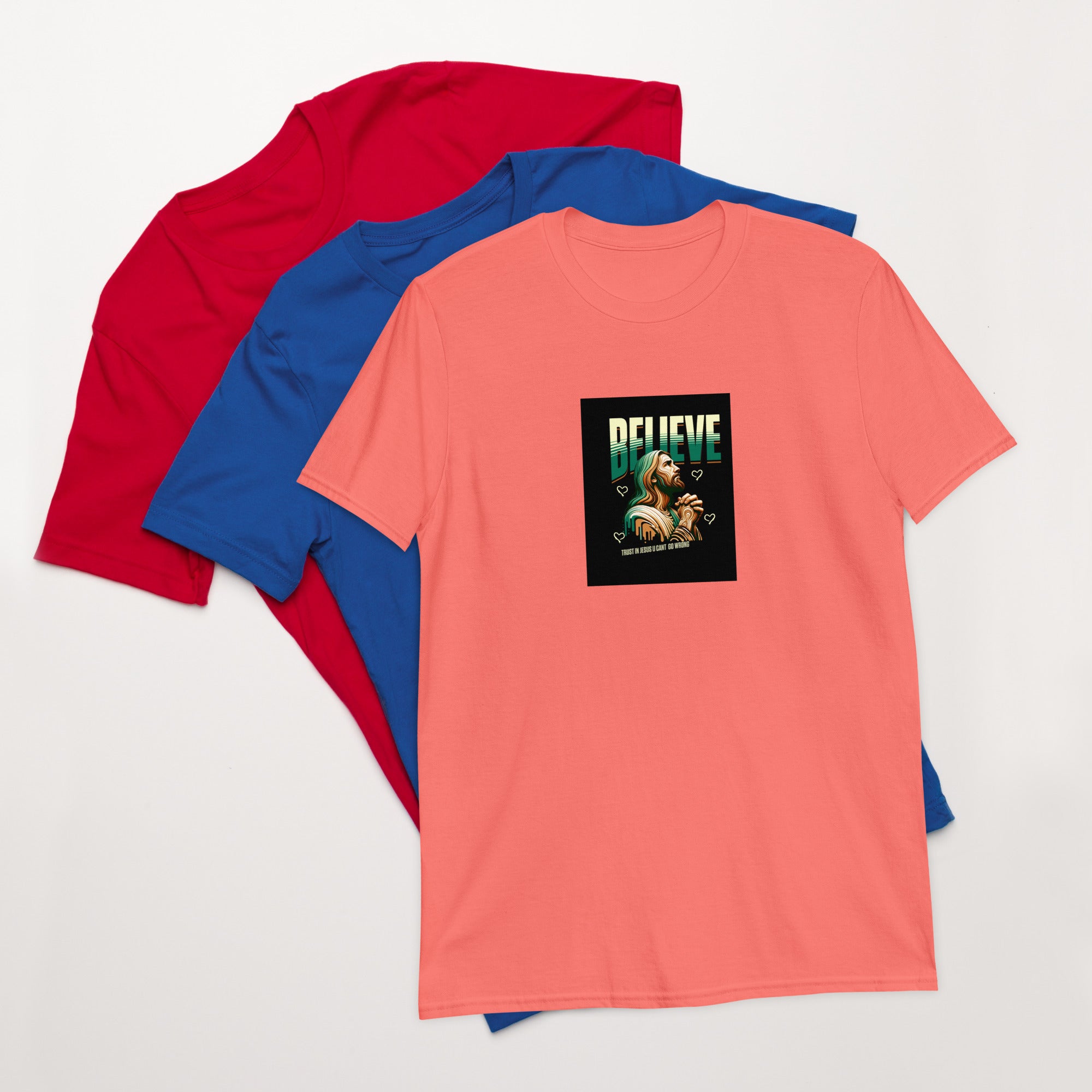 Coral pink unisex short-sleeve T-shirt with &