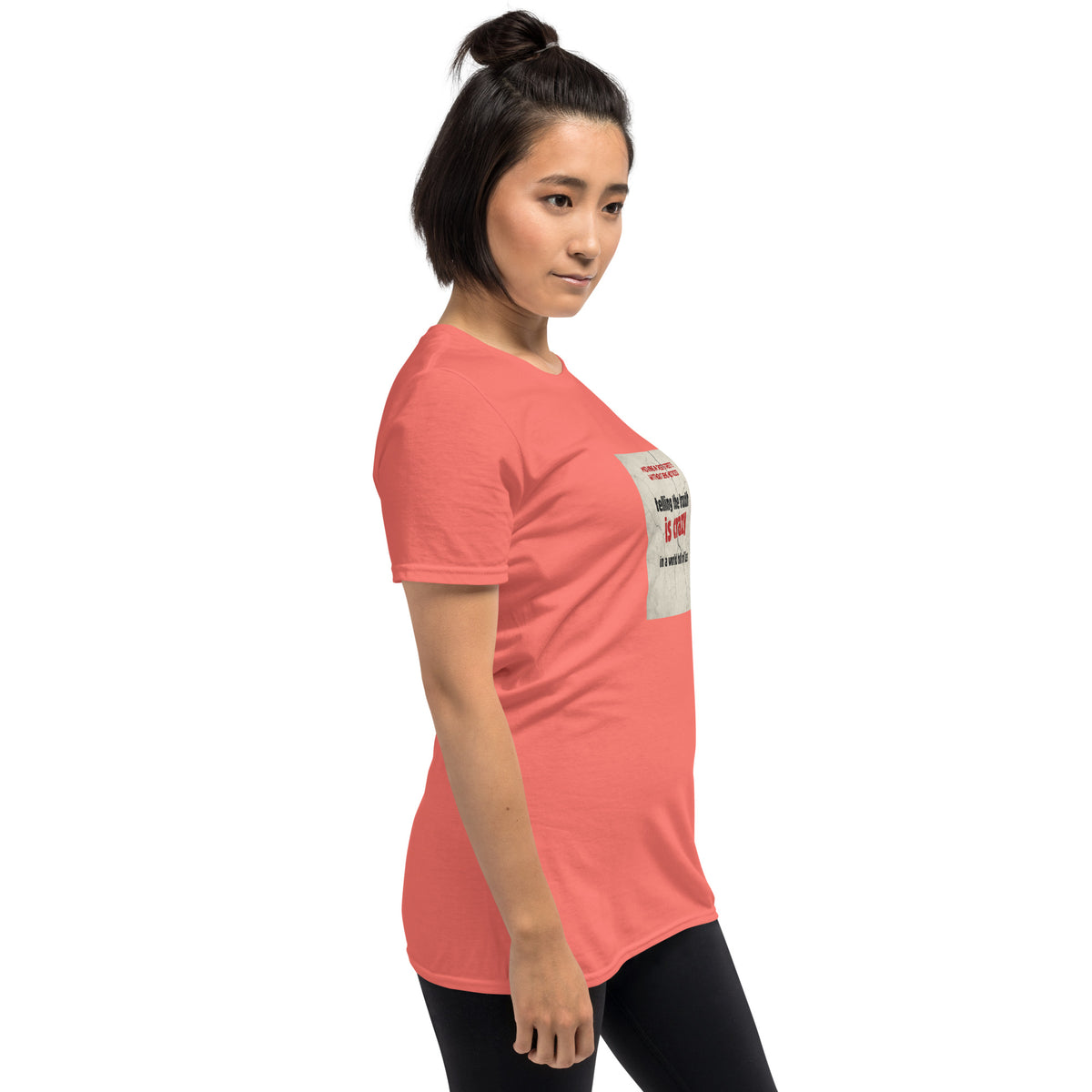 Coral unisex T-shirt with small back graphic patch