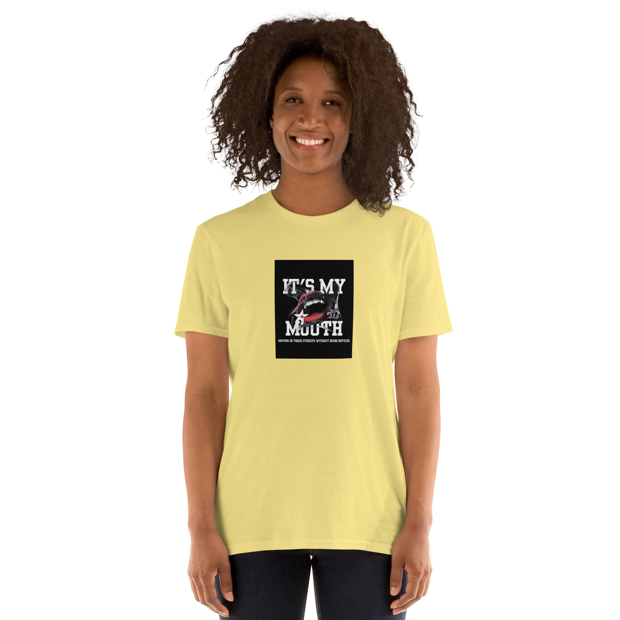 Yellow unisex T-shirt with black front graphic print