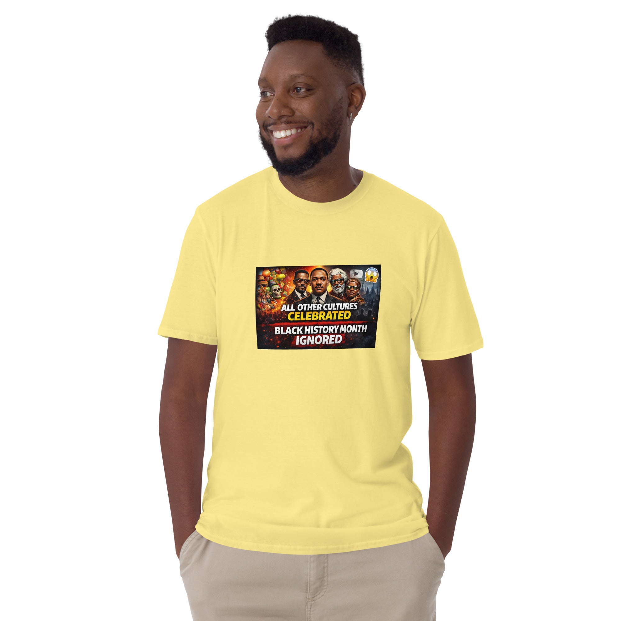 Yellow unisex T-shirt with front graphic for Black History Month