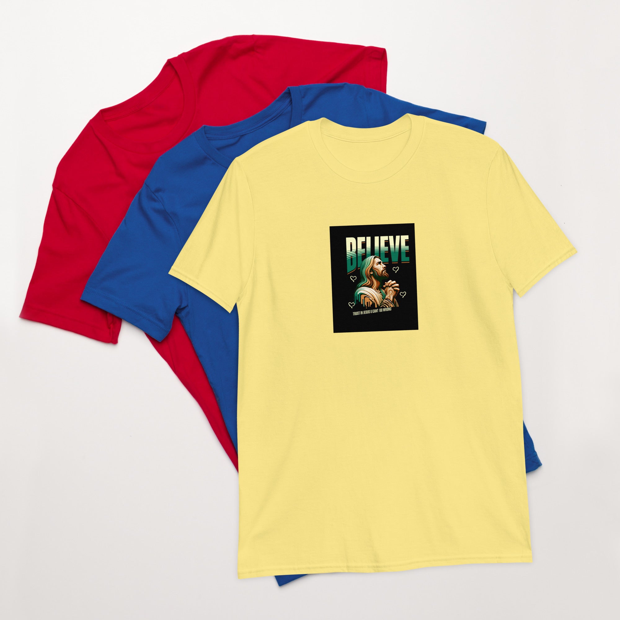 Daisy yellow unisex short-sleeve T-shirt with front square graphic print
