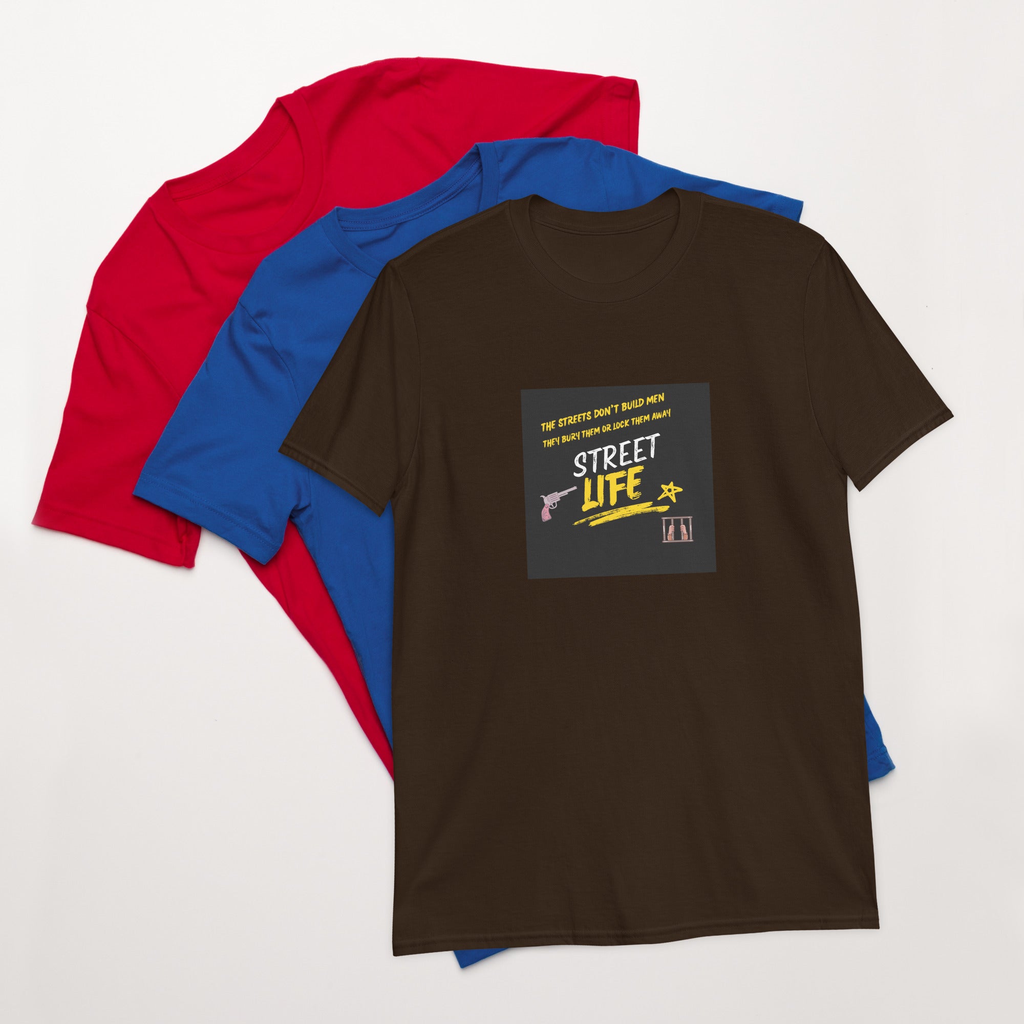 Move In Silence Street Life unisex T-shirt, dark chocolate, front graphic print