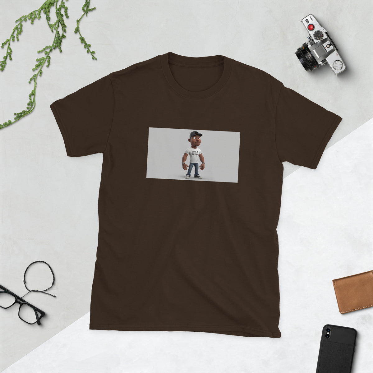 Brown unisex T-shirt with centered photo graphic on front