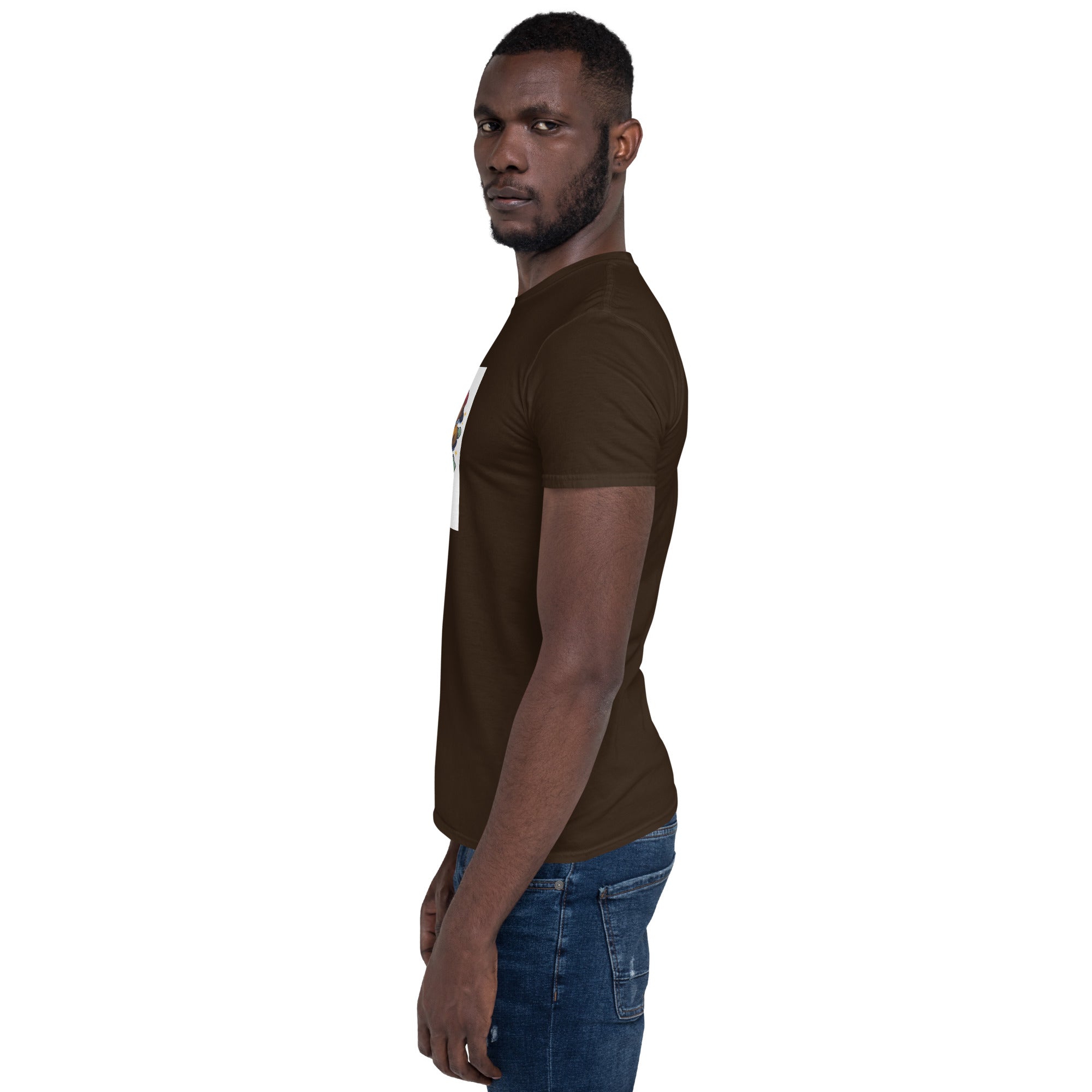 Unisex T-Shirt l Dark Chocolate, kurzärmelig; seitliches Vorderdesign mit Grafik