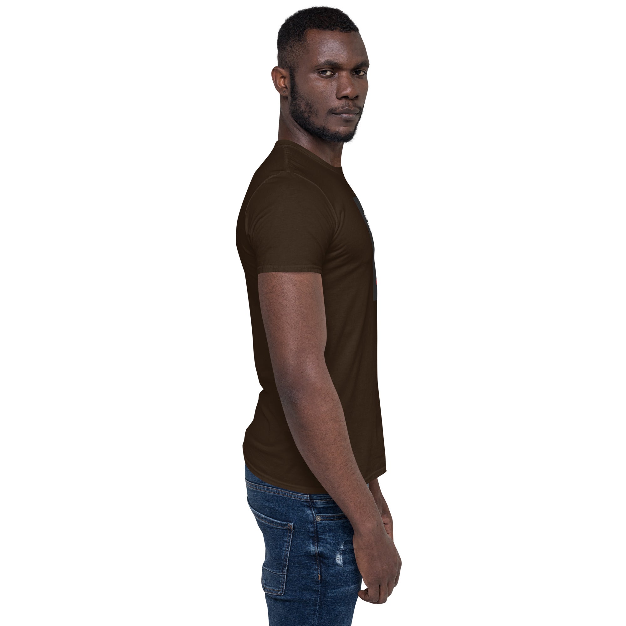 Unisex short-sleeve T-shirt, dark chocolate brown, side view