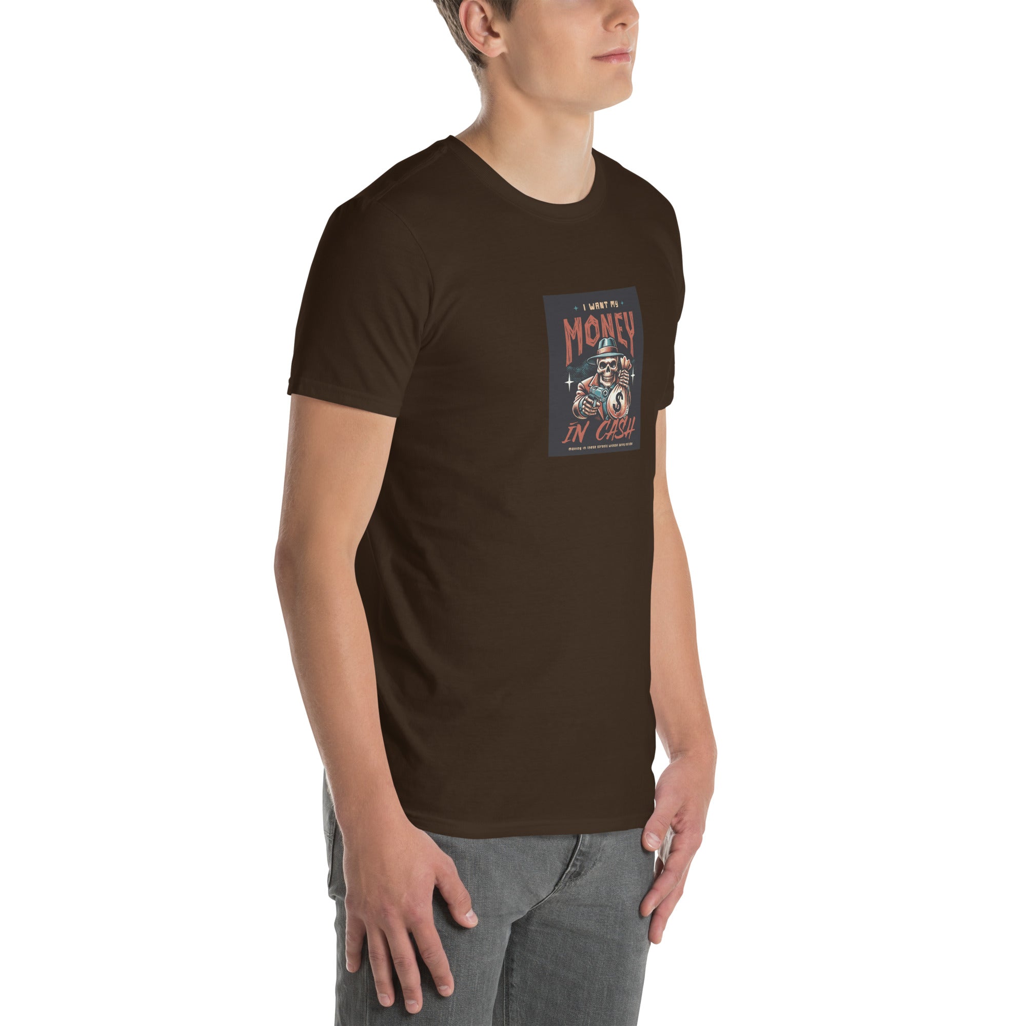 Dark chocolate unisex short-sleeve T-shirt with front square graphic print