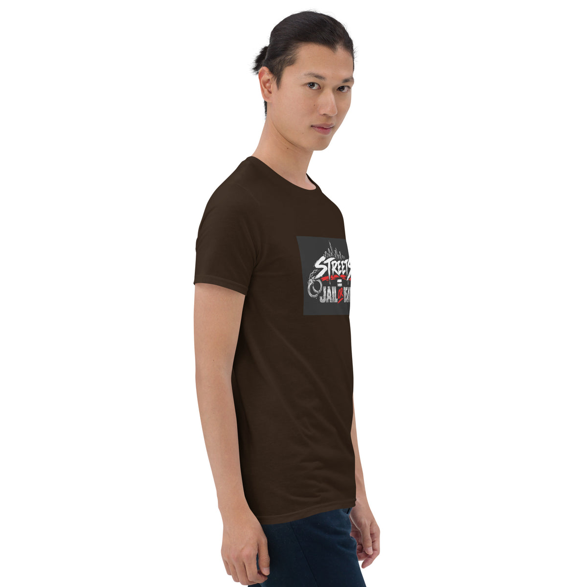 Dark chocolate unisex graphic T-shirt, front logo print, short sleeves, crew neck.