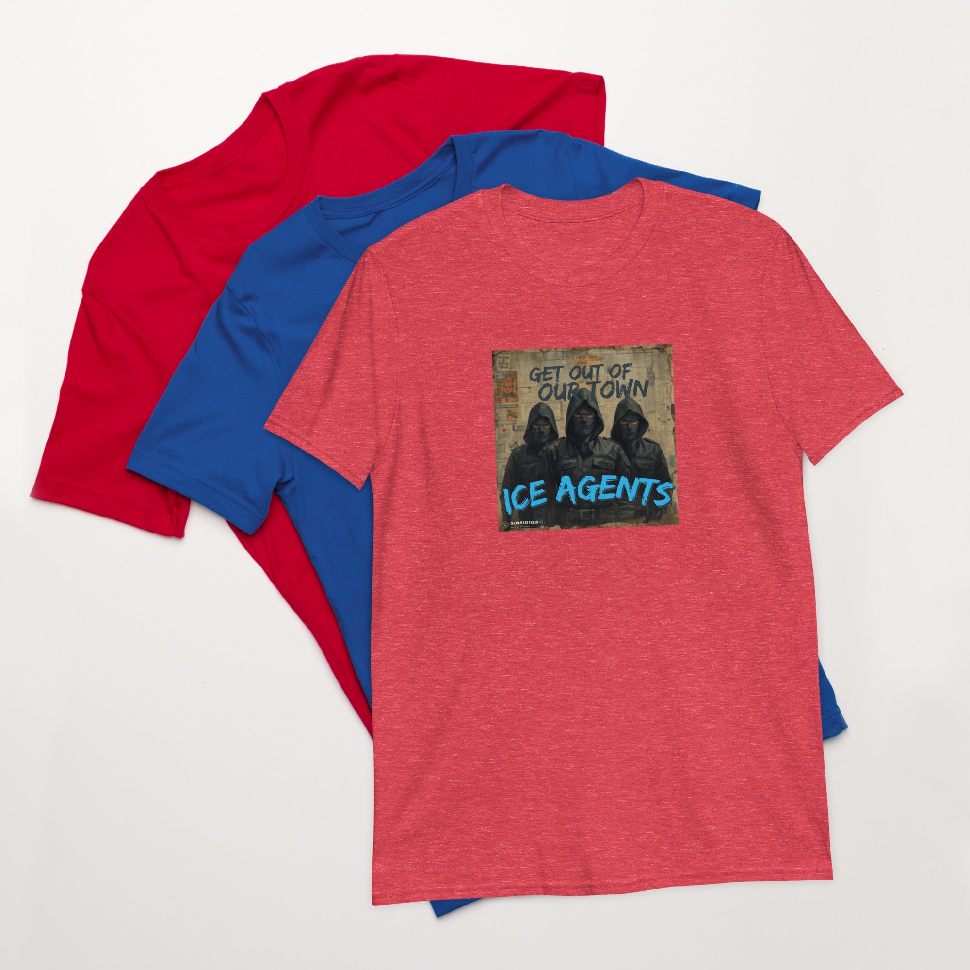 Heather-Rot unisex T-Shirt mit Frontmotiv „ICE AGENTS“