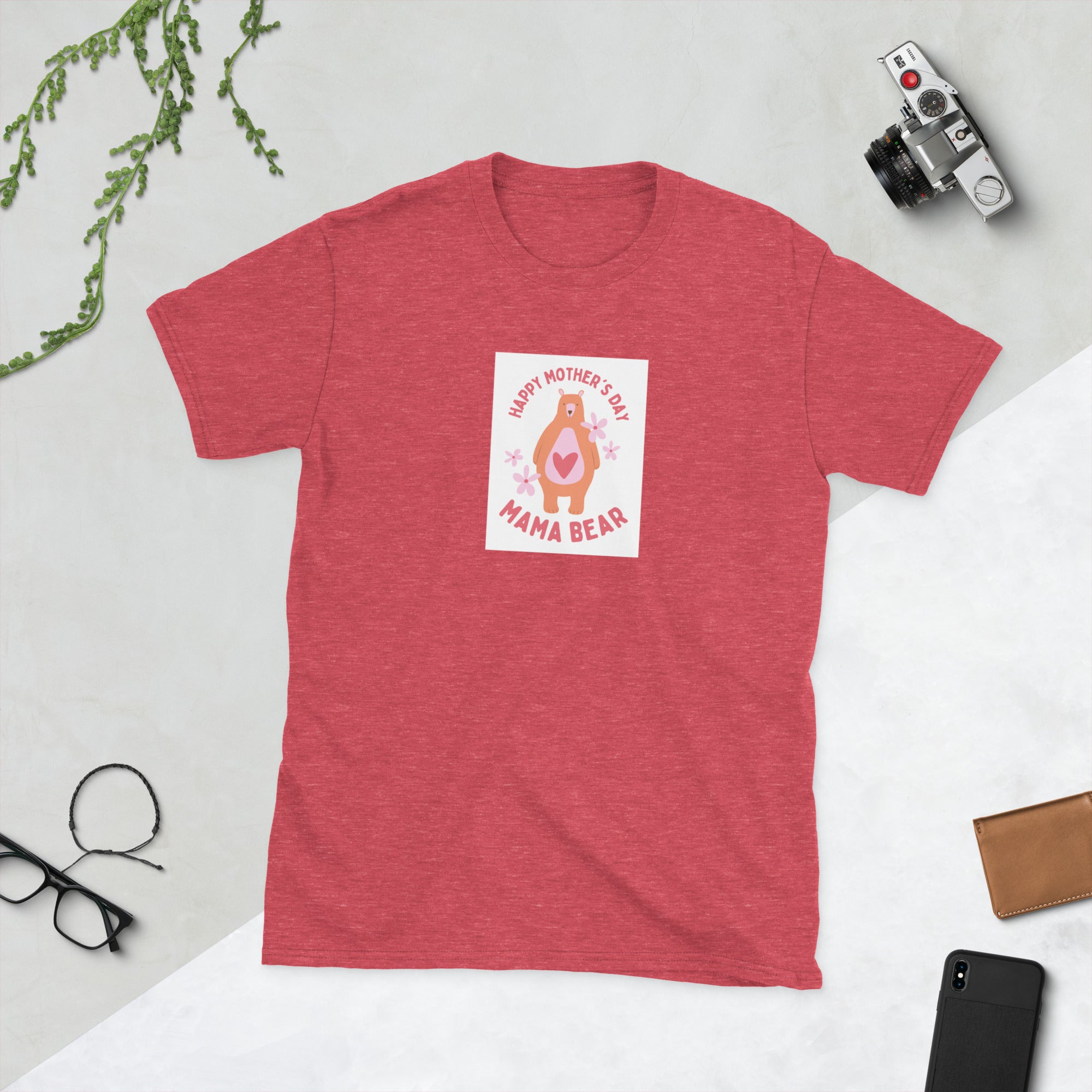 Happy Mother’s Day unisex T-shirt, red front with “Mama Bear” graphic