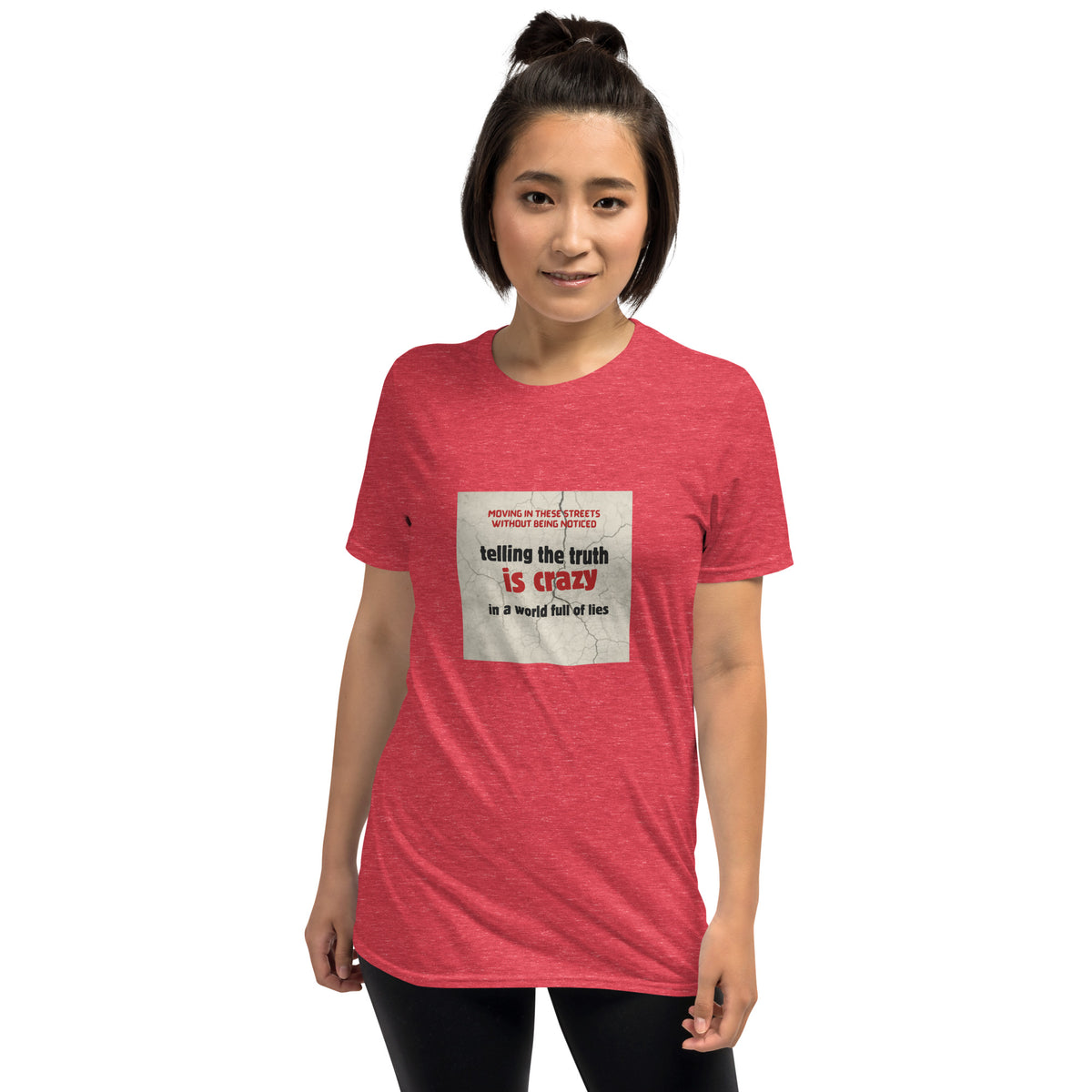 Red unisex T-shirt with centered square graphic print on the chest.