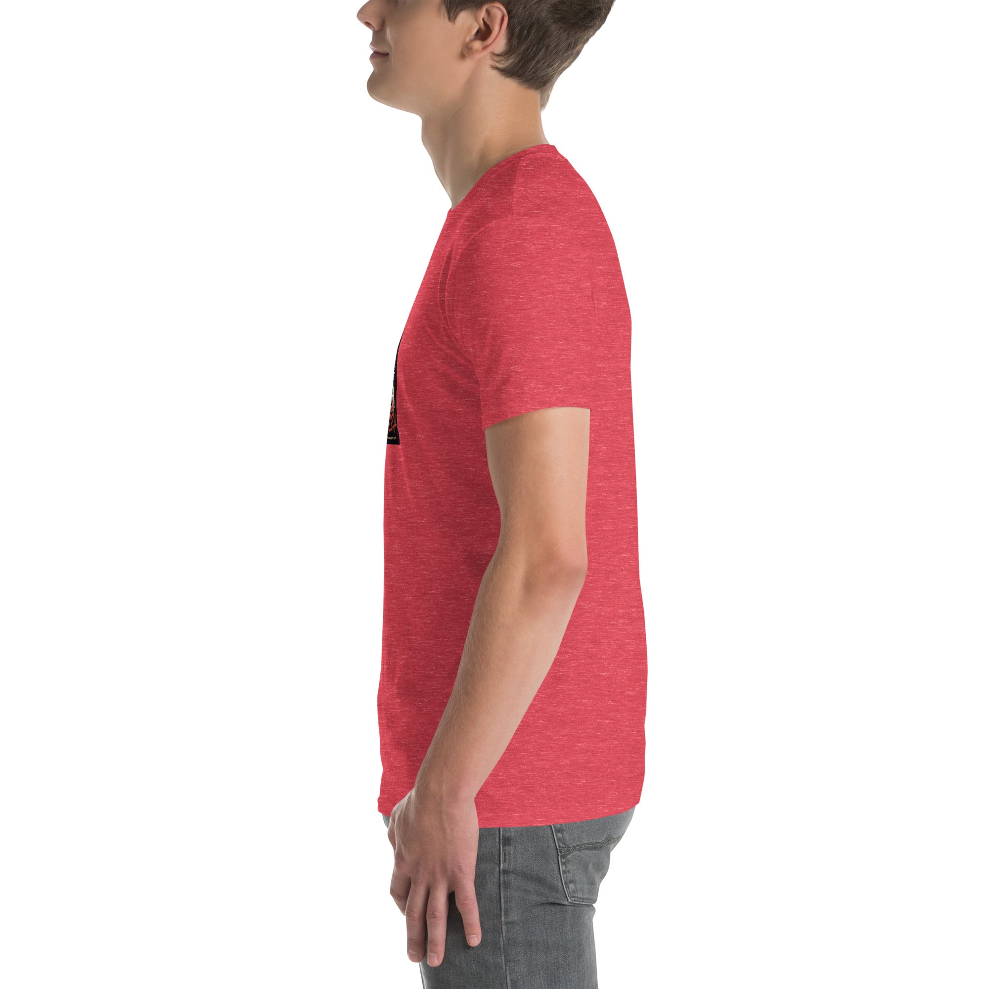 Red heather unisex short-sleeve T-shirt, side view