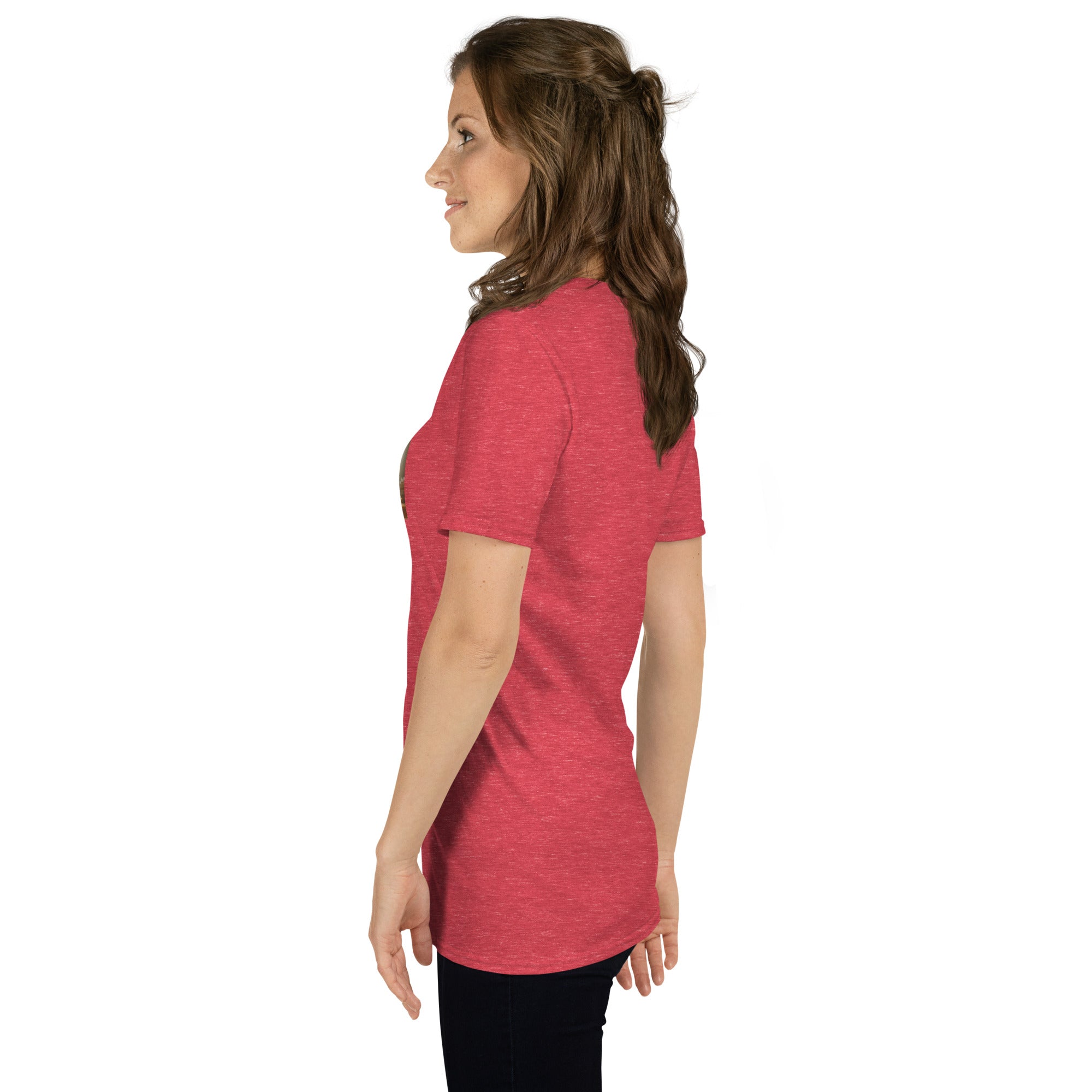 Rotes Unisex-T-Shirt mit Kurzarm und Frontprint