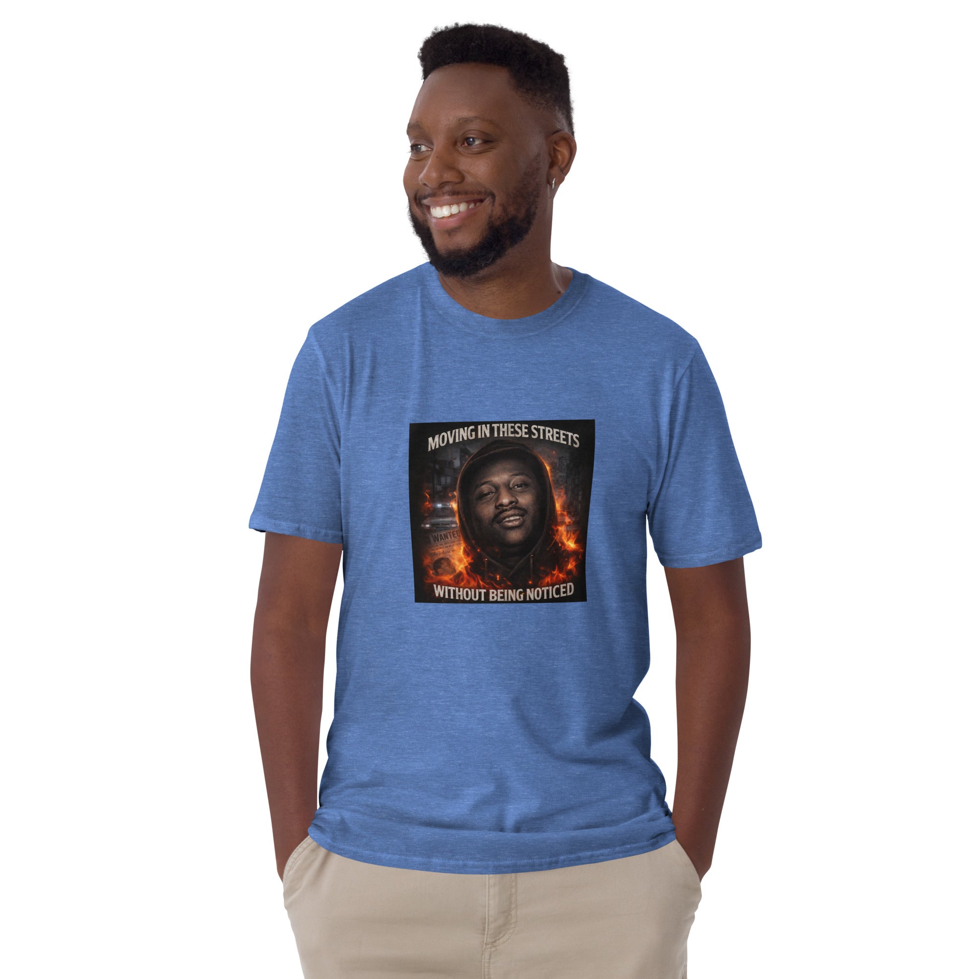 Light blue unisex T-shirt with front graphic print and crew neck