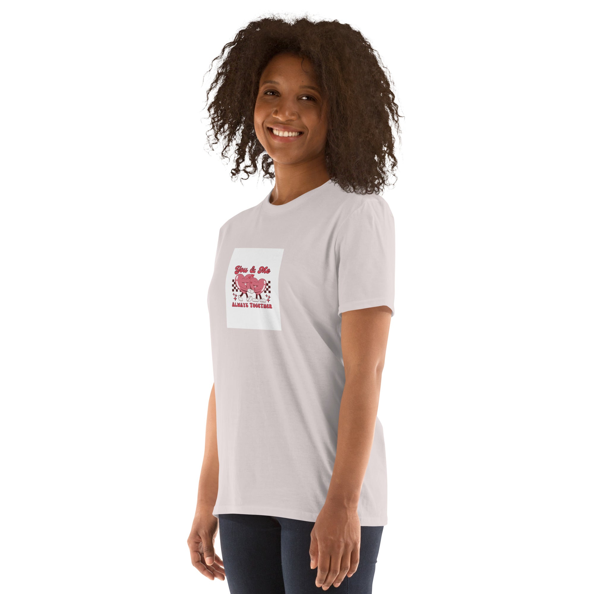 White unisex T-shirt with small chest graphic, relaxed fit