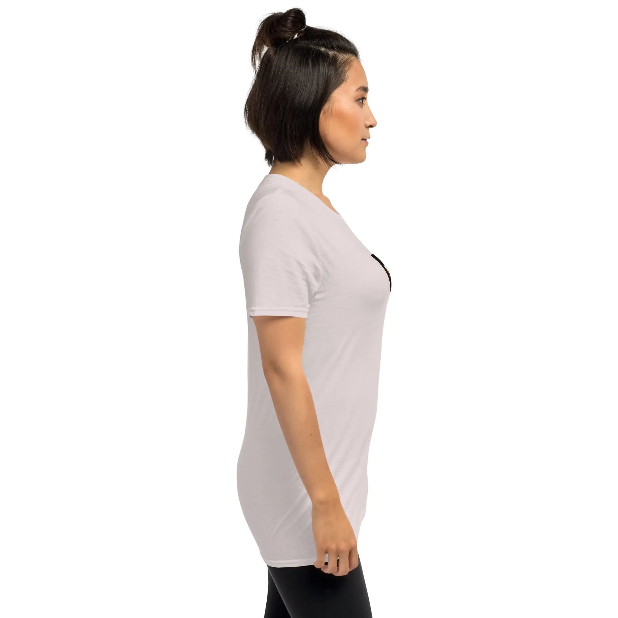 Light pink unisex T-shirt, side view with smooth plain front and back