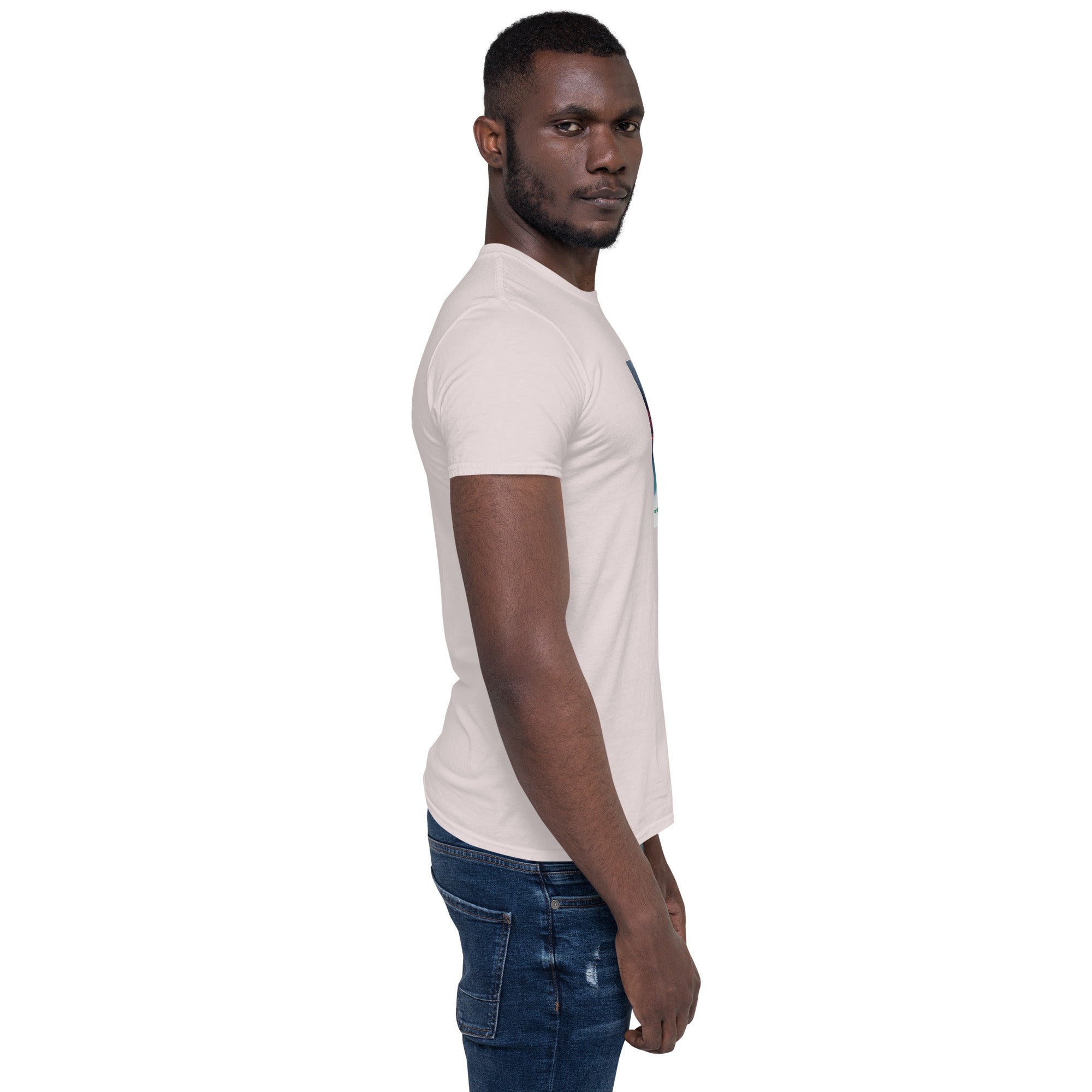 Natural T-shirt side view, crew neck, short sleeves