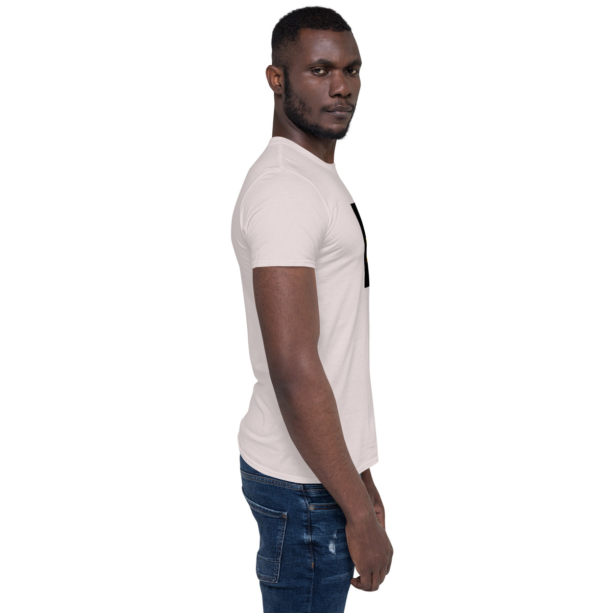 Light cream unisex short-sleeve T-shirt, side profile.