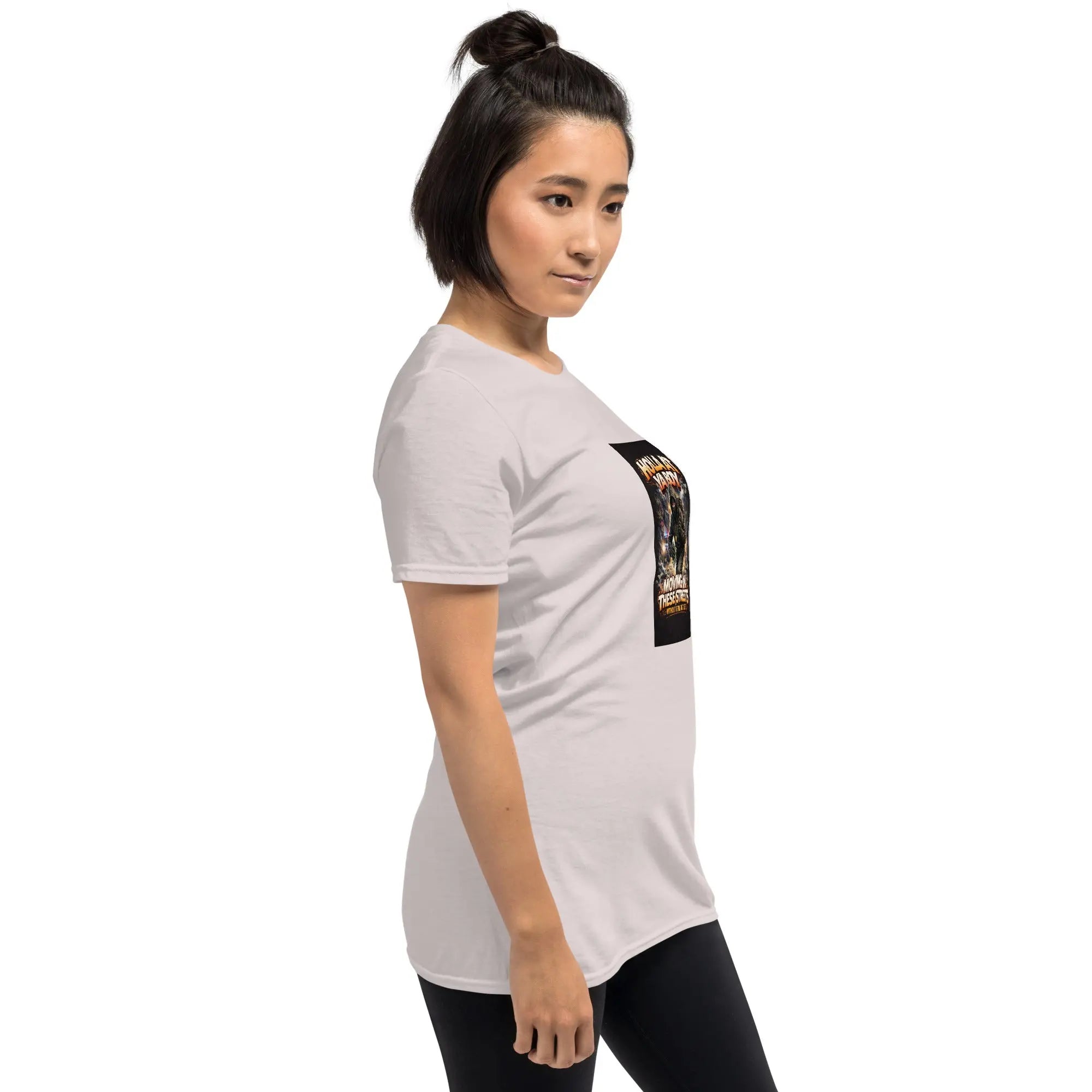 Light pink unisex T-shirt, short sleeves, side graphic print on chest