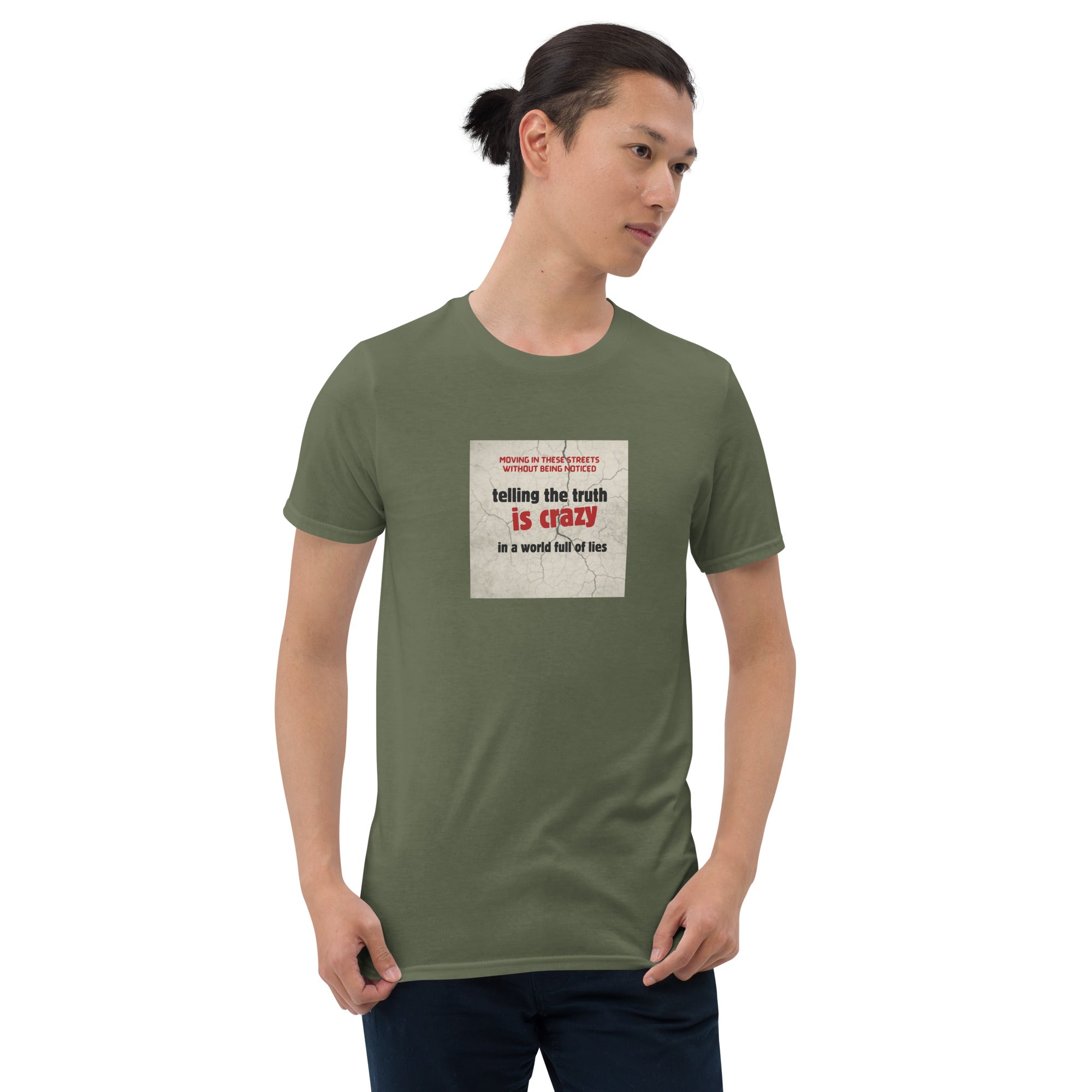 Militärgrünes T-Shirt mit Frontprint im Quadrat, Rundhalsausschnitt, kurze Ärmel