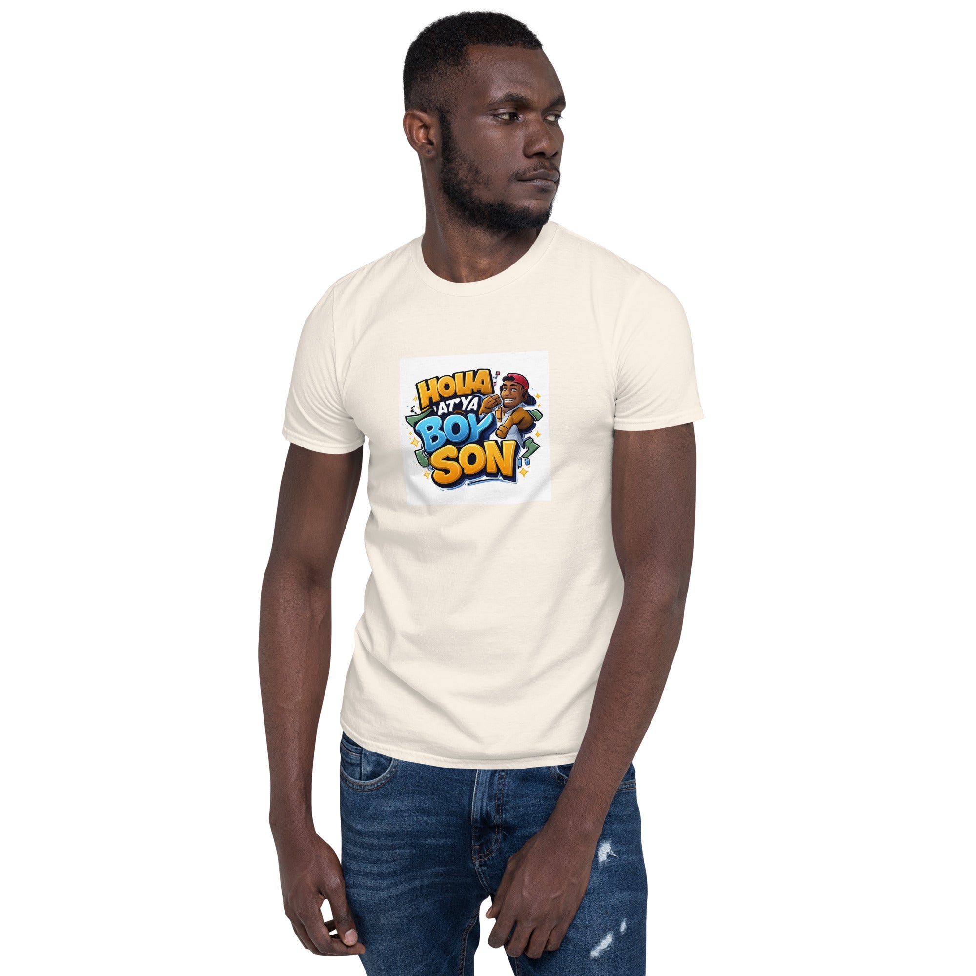 Light natural unisex T-shirt with colorful &