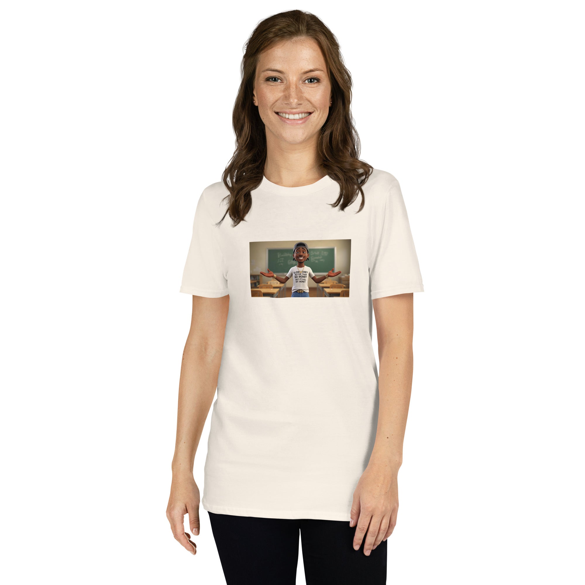 Unisex-T-Shirt natur/weiß mit Frontdruck, Rundhalsausschnitt