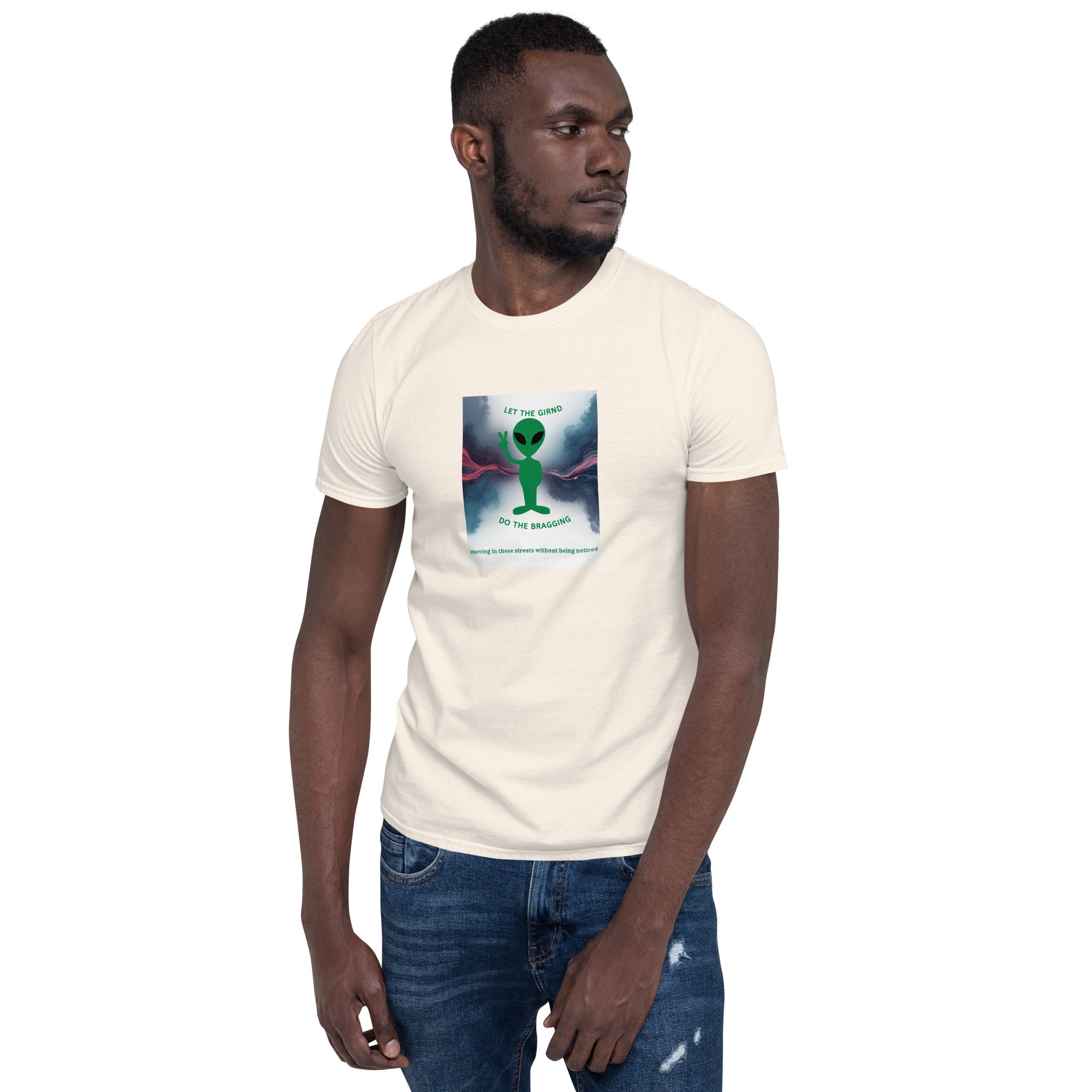 Natural T-shirt front graphic panel, crew neck, short sleeves