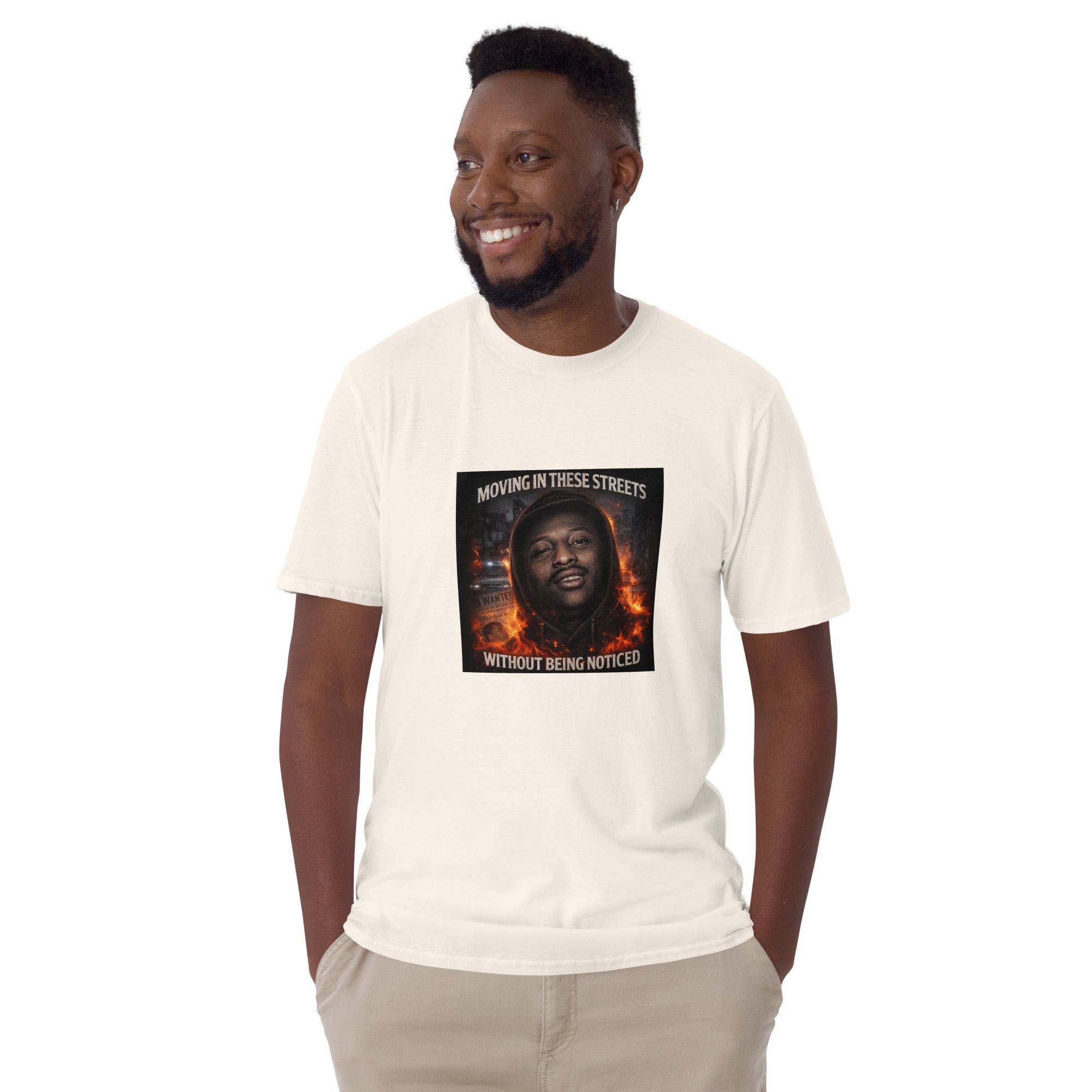 Unisex T-Shirt weiß/creme mit Front-Print, Rundhalsausschnitt