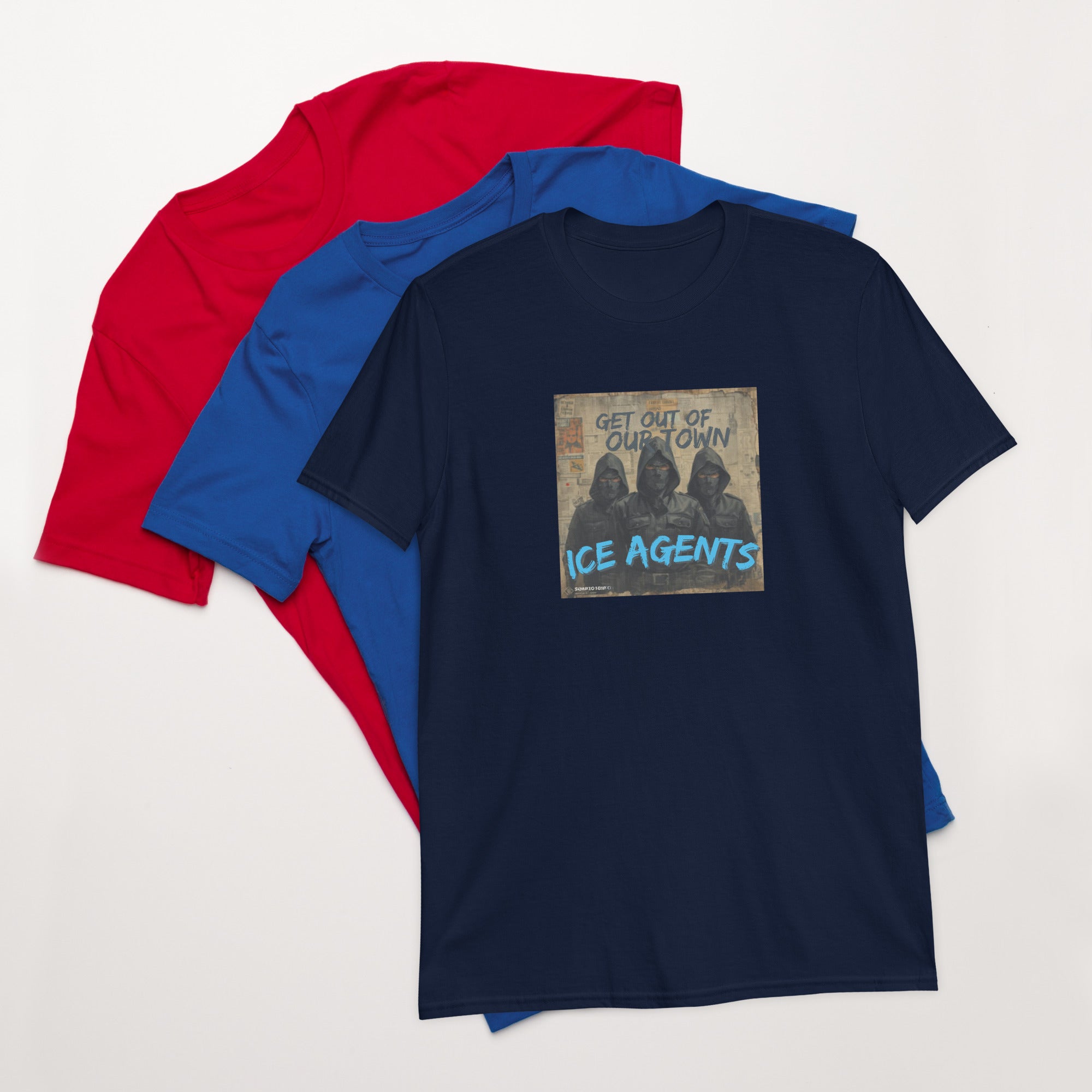 Navy unisex T-Shirt mit Frontmotiv „ICE AGENTS“