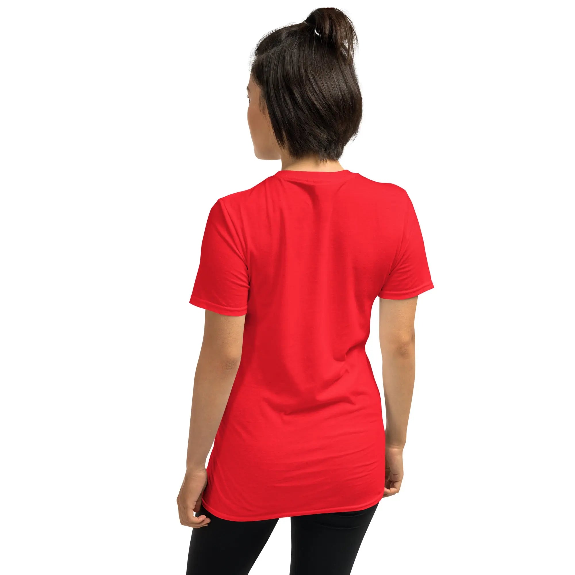 Unisex T-shirt in red, back view, crew neck, short sleeves