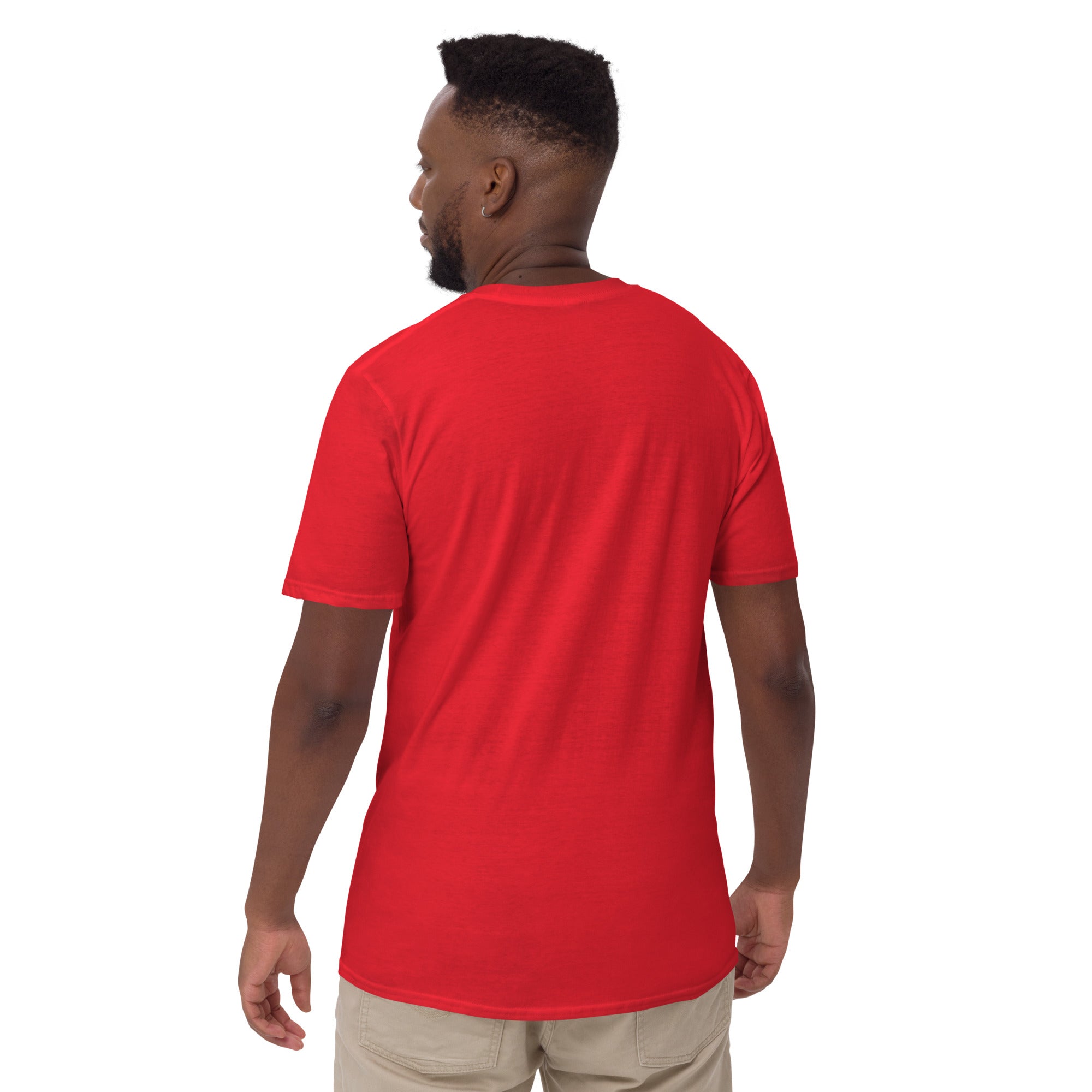 Red unisex T-shirt, short sleeves, back view
