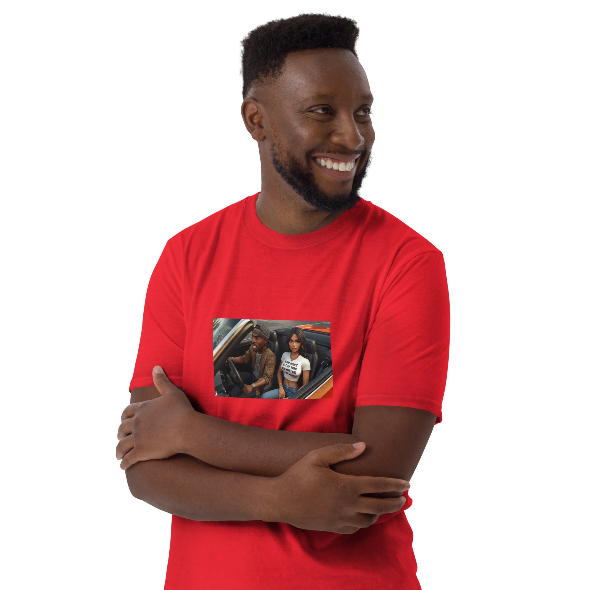 Rotes Unisex T-Shirt, Frontdruck im rechteckigen Foto-Feld