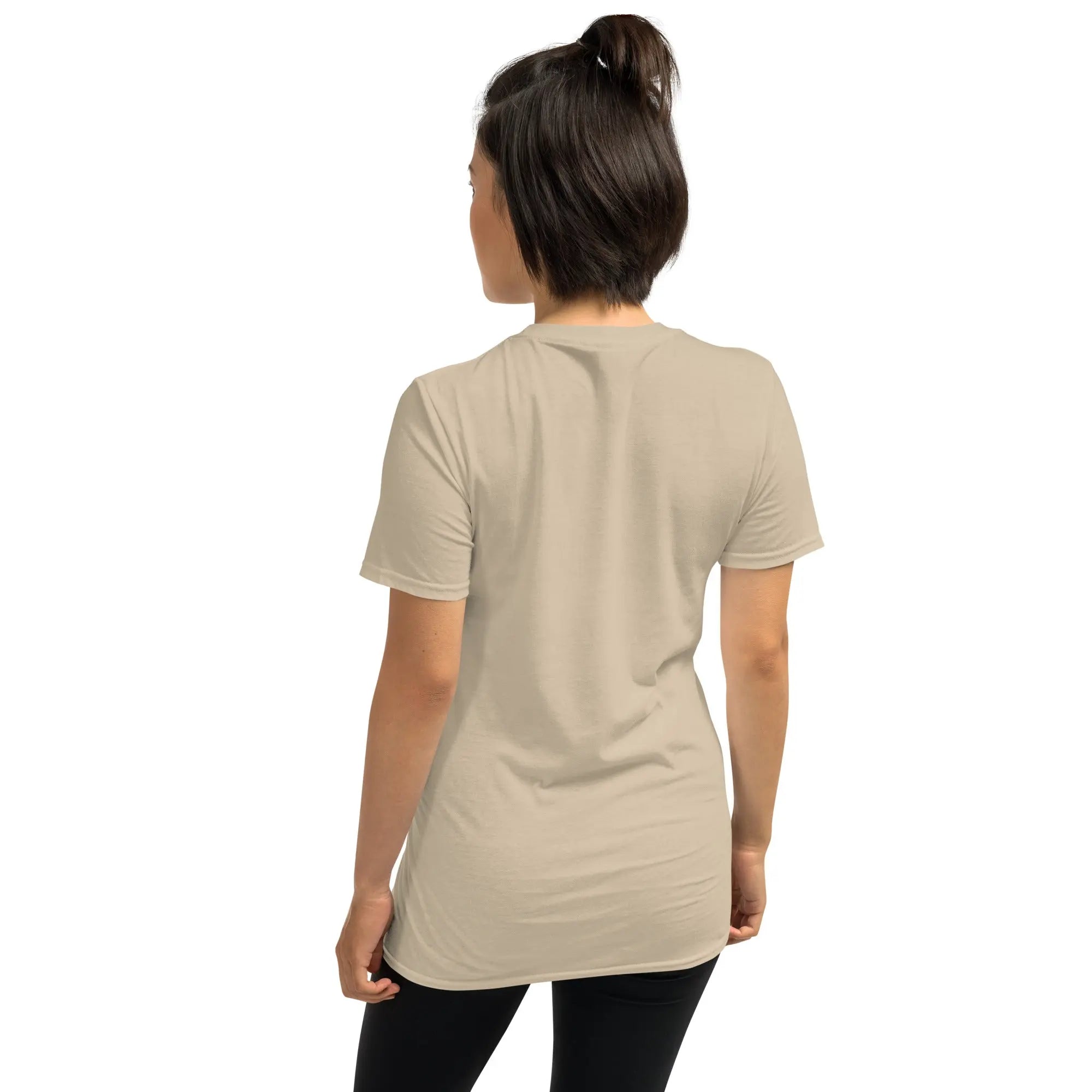 Sand unisex T-shirt back view with crew neck and short sleeves