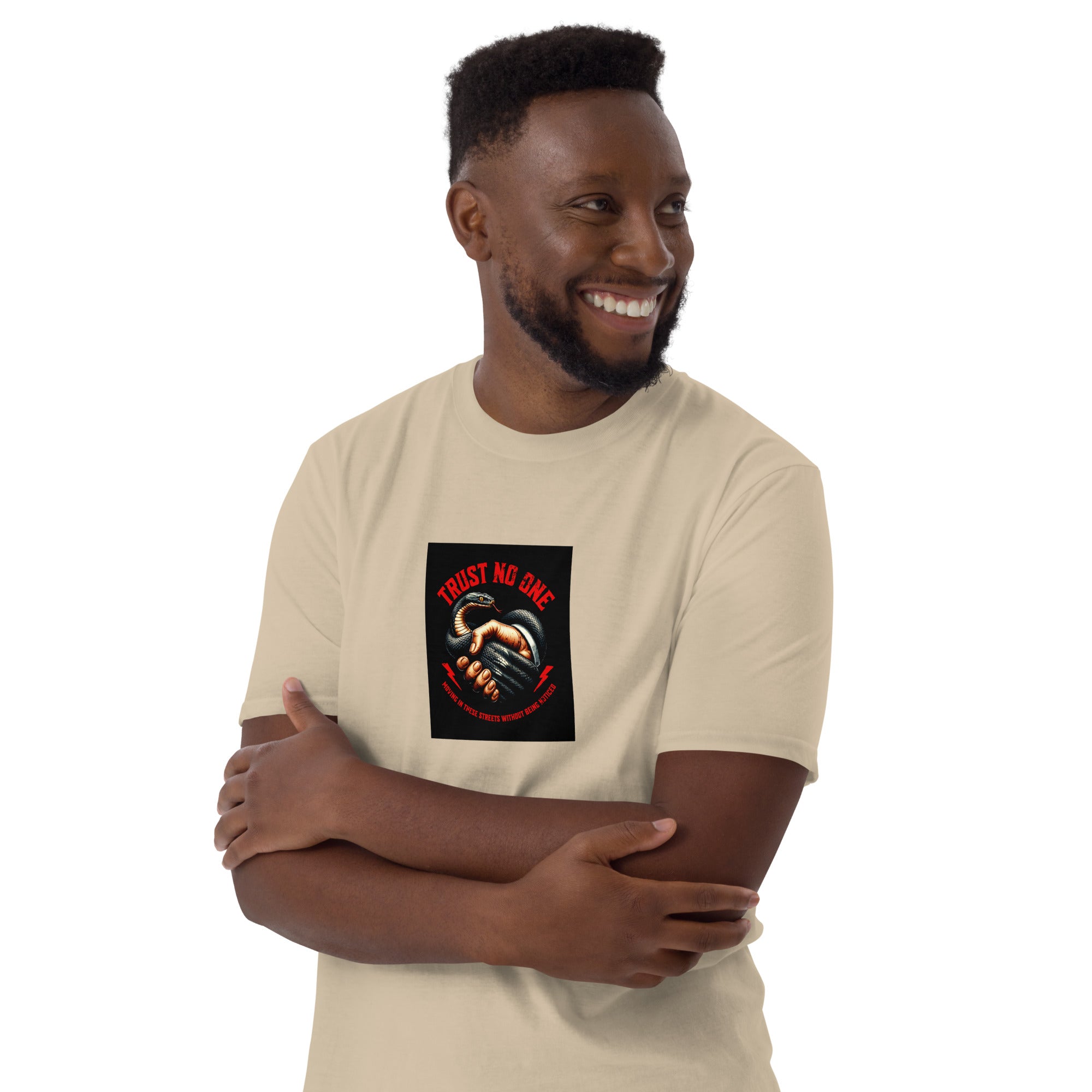 Beige unisex T-shirt with front graphic square print