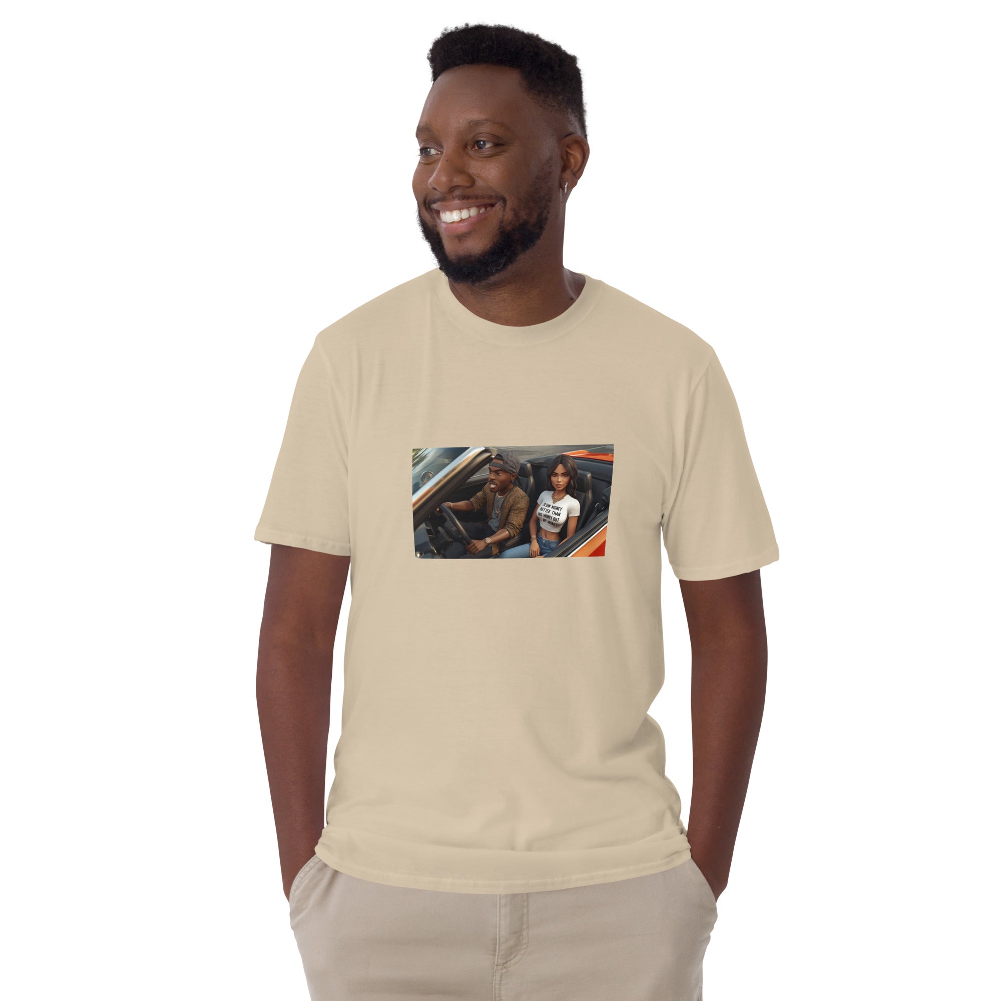 Sand unisex short-sleeve T-shirt with chest photo graphic and crew neck