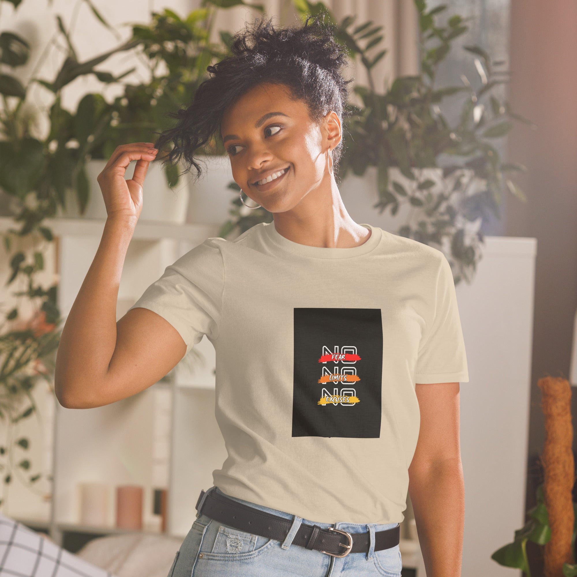 Unisex T-shirt, natural/beige, short sleeves with square logo graphic