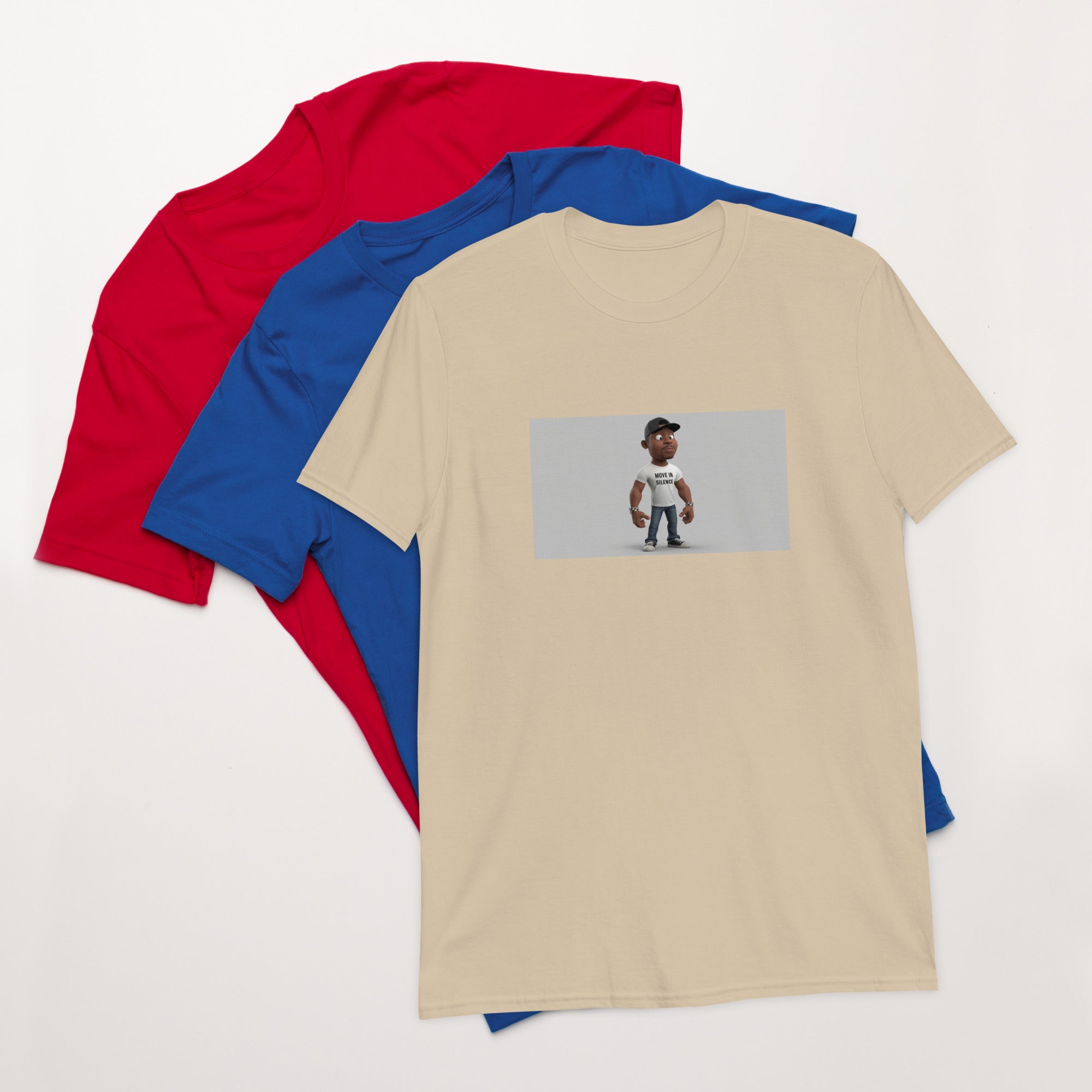 Sand unisex short-sleeve T-shirt with centered rectangular graphic print