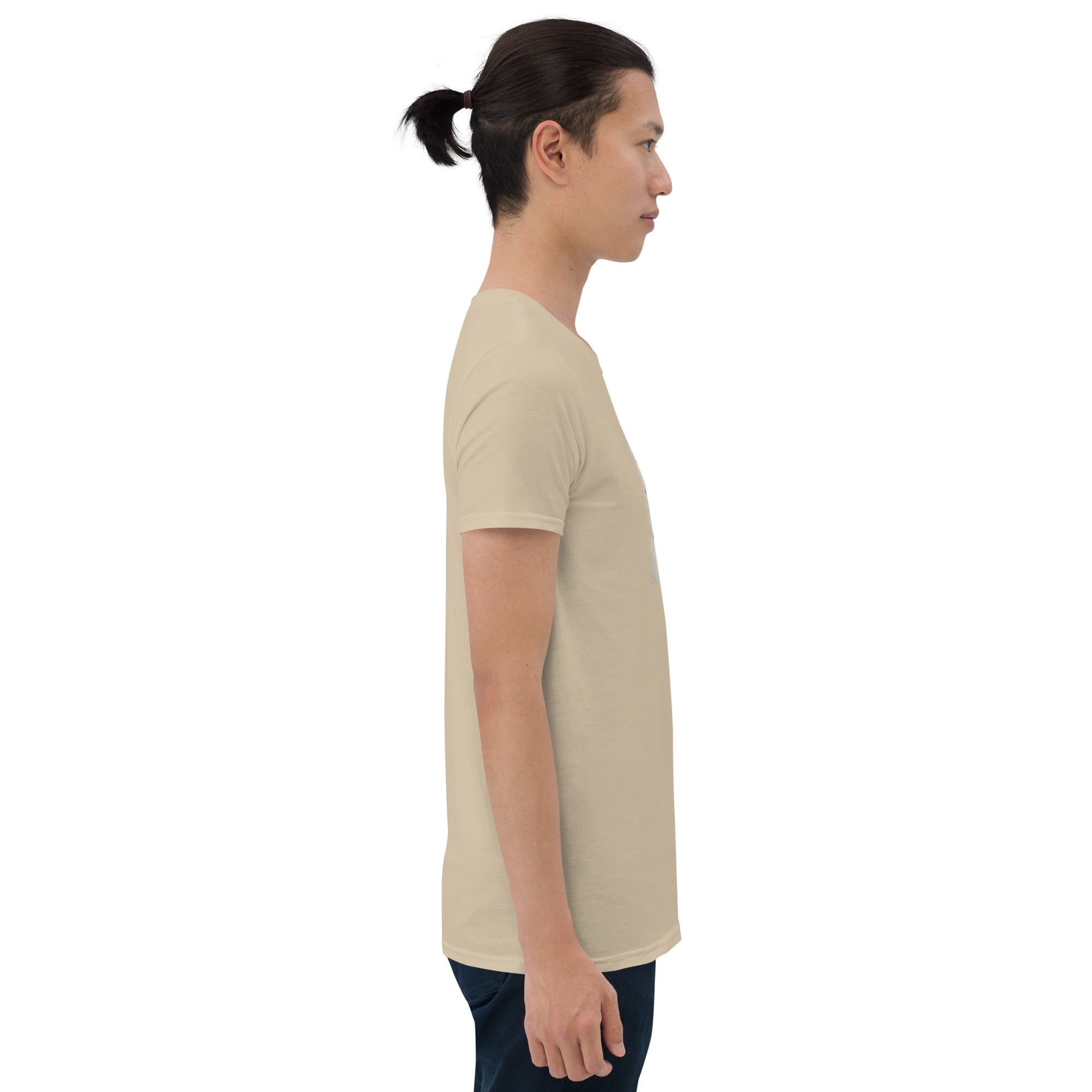 Sand T-shirt side view with short sleeves and straight hem