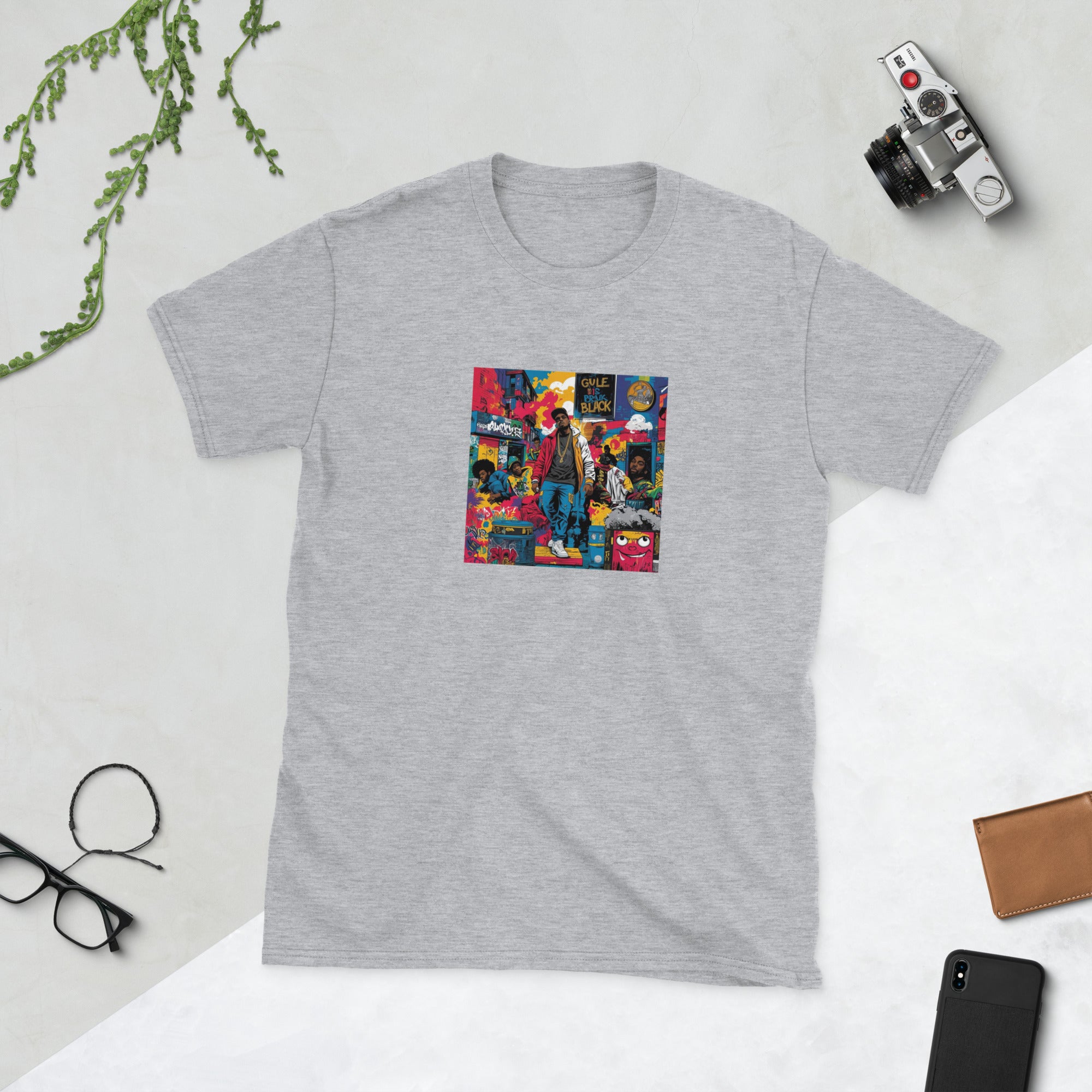 Unisex T-Shirt con maniche corte, grigio melange, stampa frontale a colori
