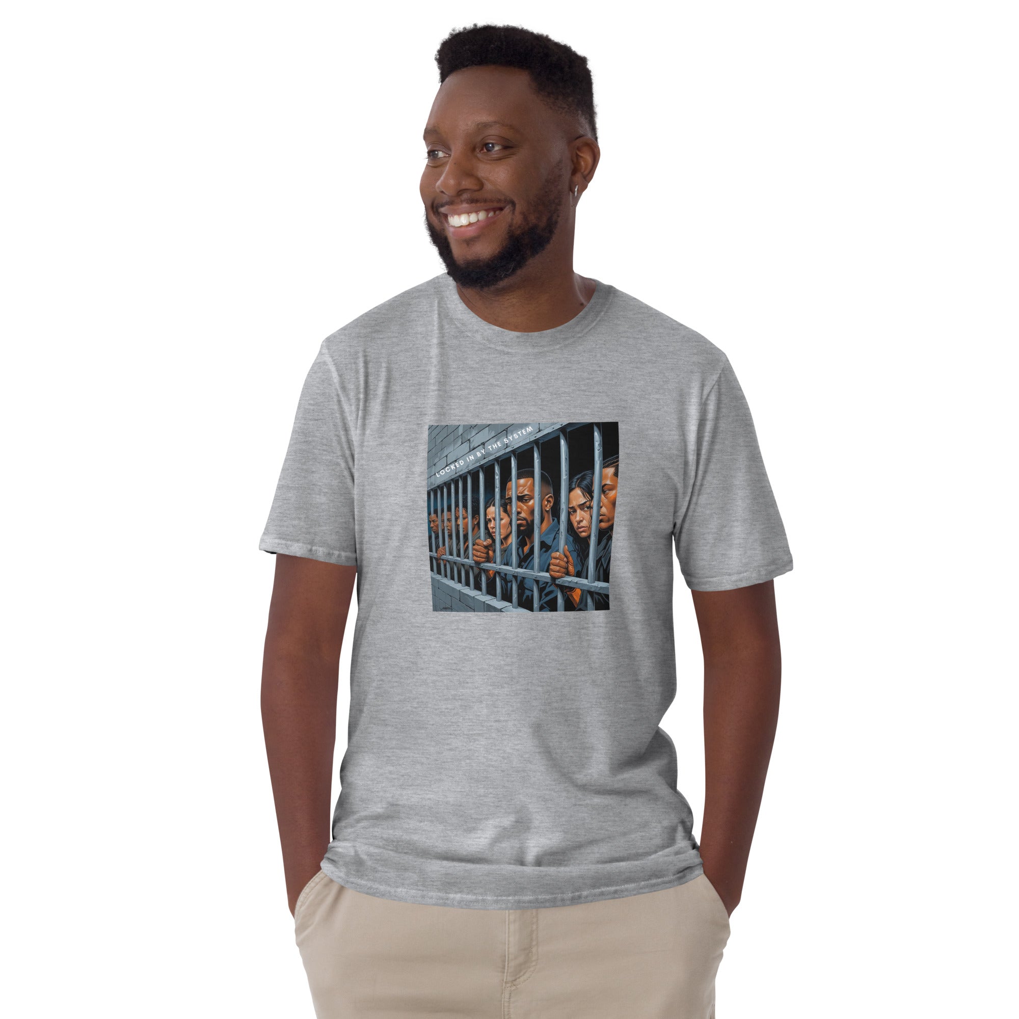 Sport grey short-sleeve unisex T-shirt with front bar graphic print