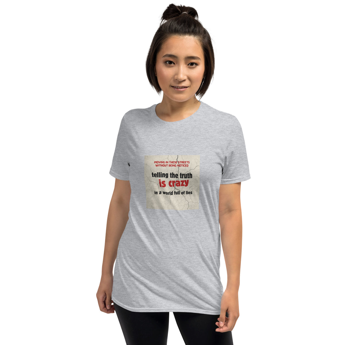 Heather gray unisex T-shirt with centered square front graphic and crew neck