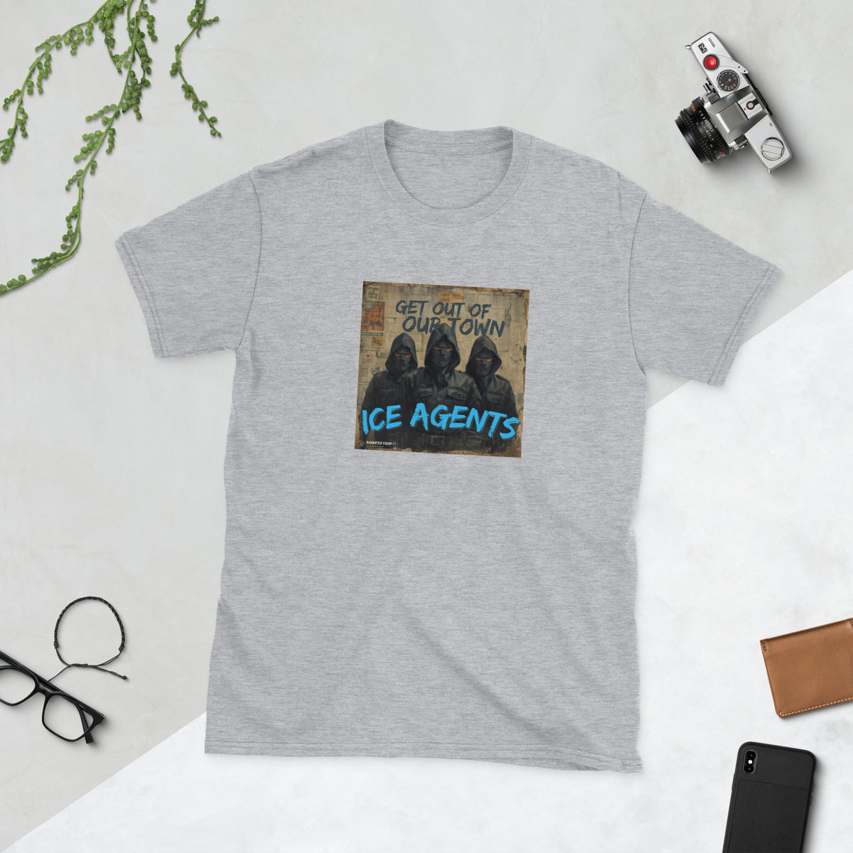 Heather gray crew-neck graphic tee with square front print