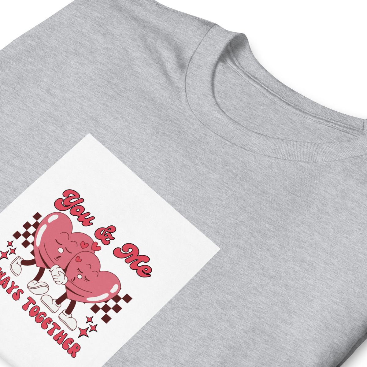 Heather gray graphic tee close-up of &