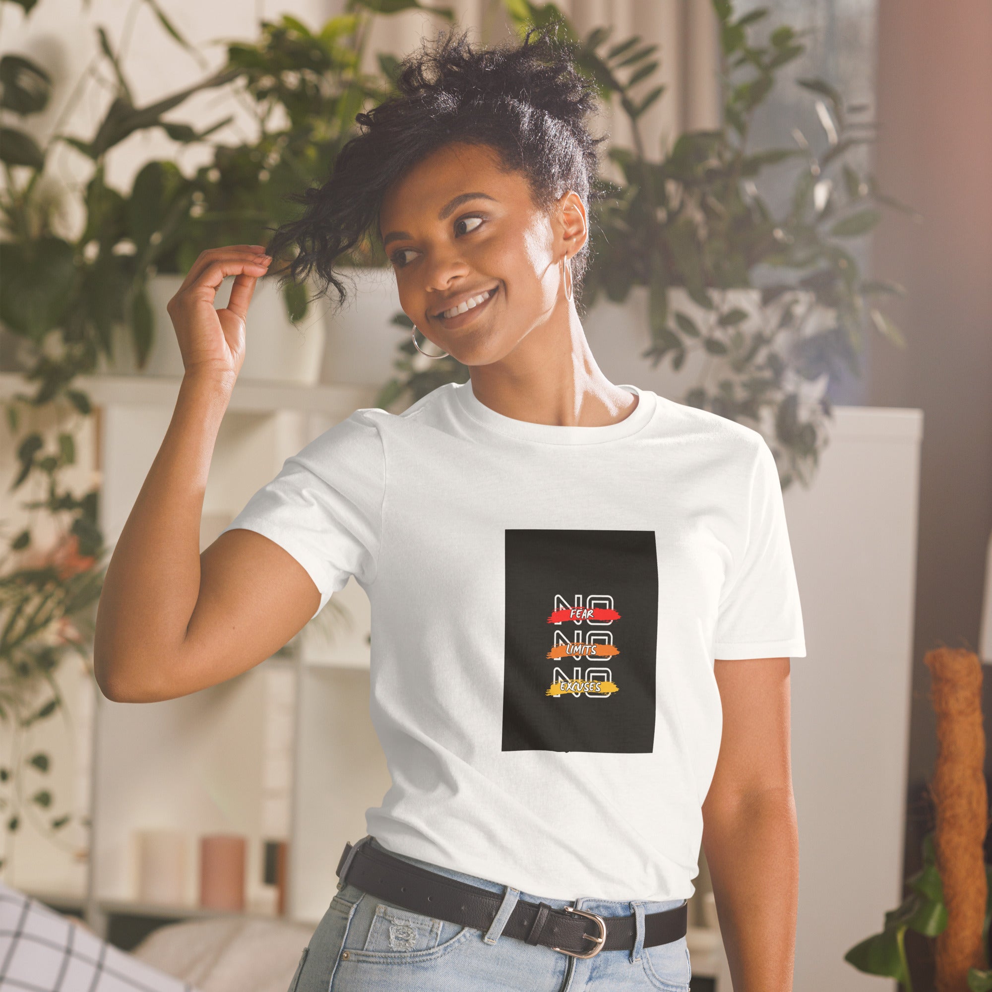 White short-sleeve unisex T-shirt with square logo graphic on chest