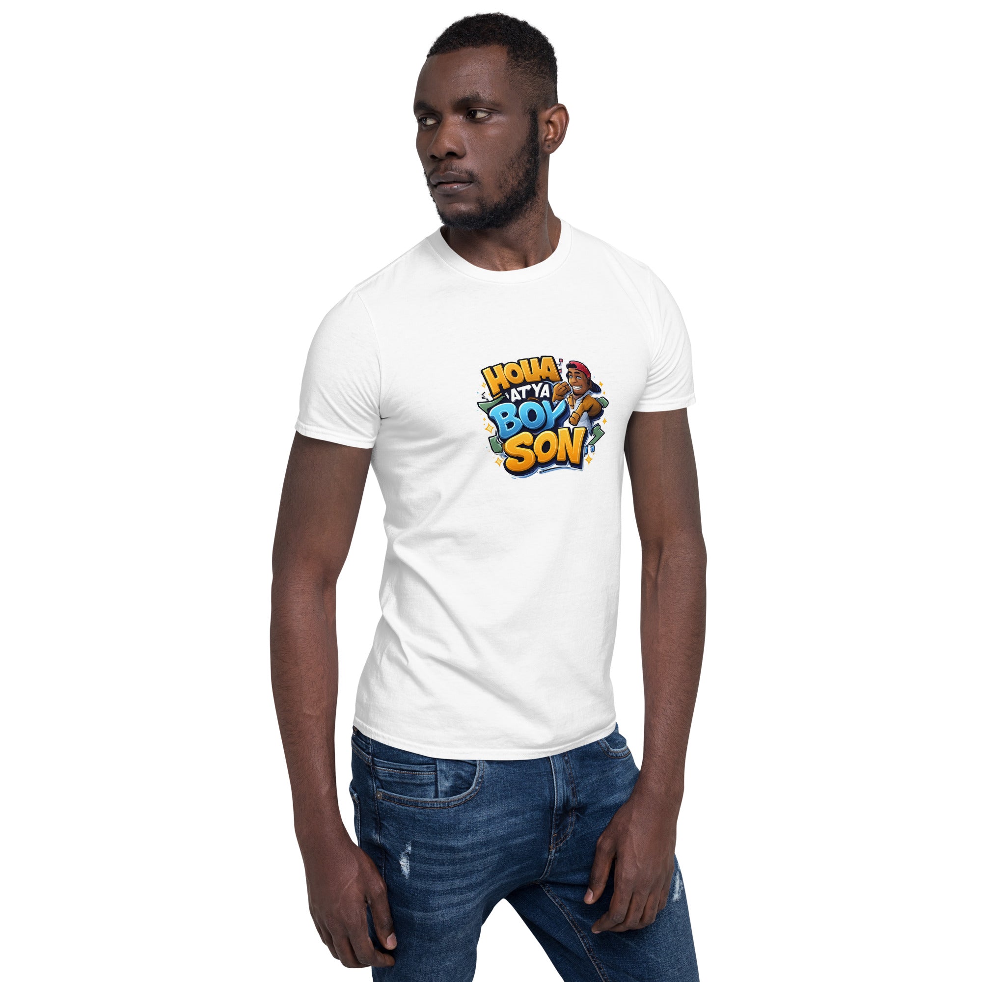 Holla At Ya Boy Son T-shirt unissex, cor branca, estampa frontal central