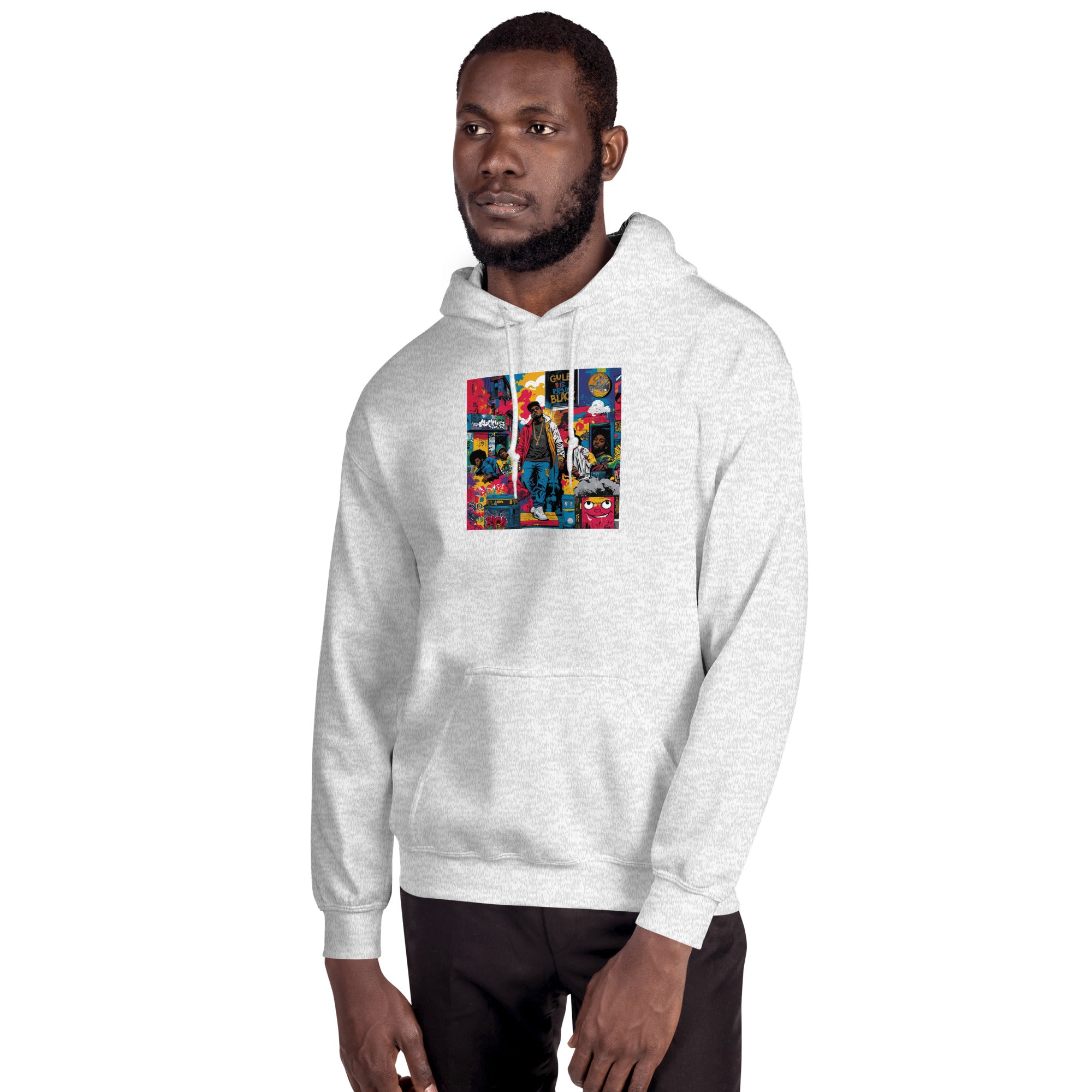 Black Culture unisex hoodie in light gray, front graphic, hood and kangaroo pocket